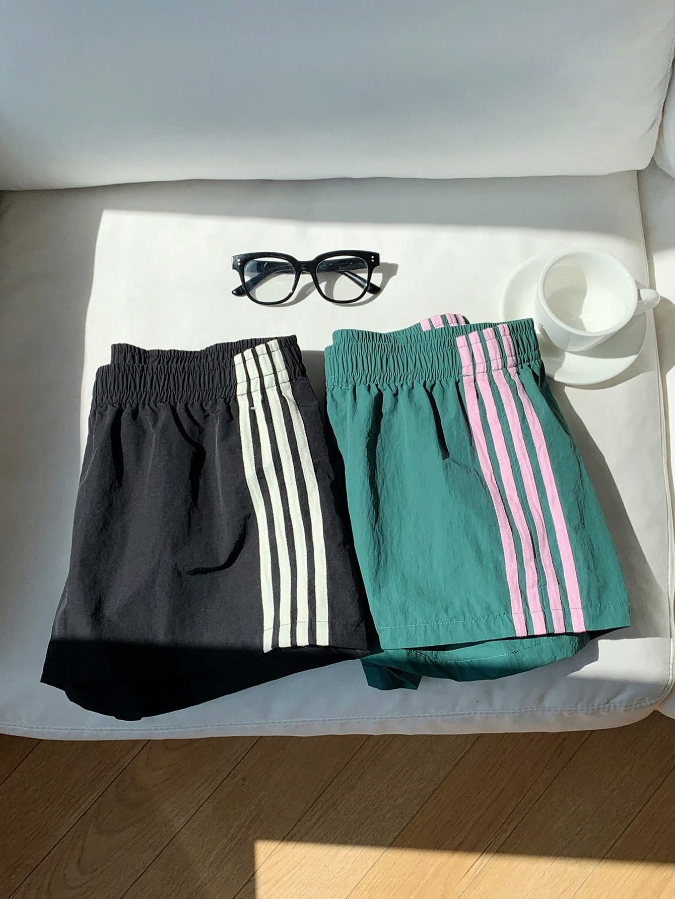 Comfortcana 2pcs Women Side Stripe Elastic Waist Casual Loose Sports Shorts Summer For And Versatile, Suitable Daily Street Wear,Cargo Pants
