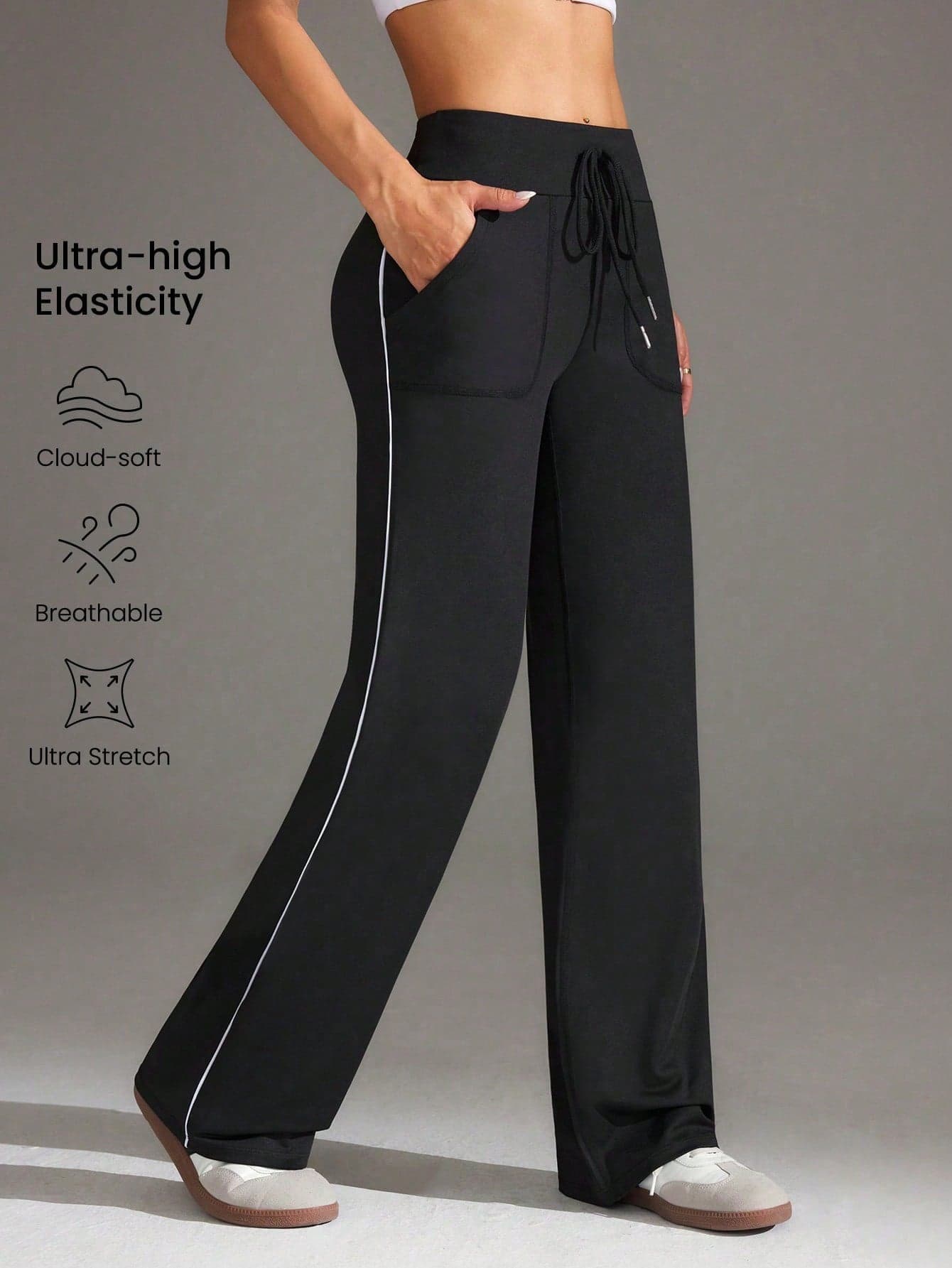 Eassivo Eassivo Women's Waist Tie Pocket Daily Fitness Workout Pants