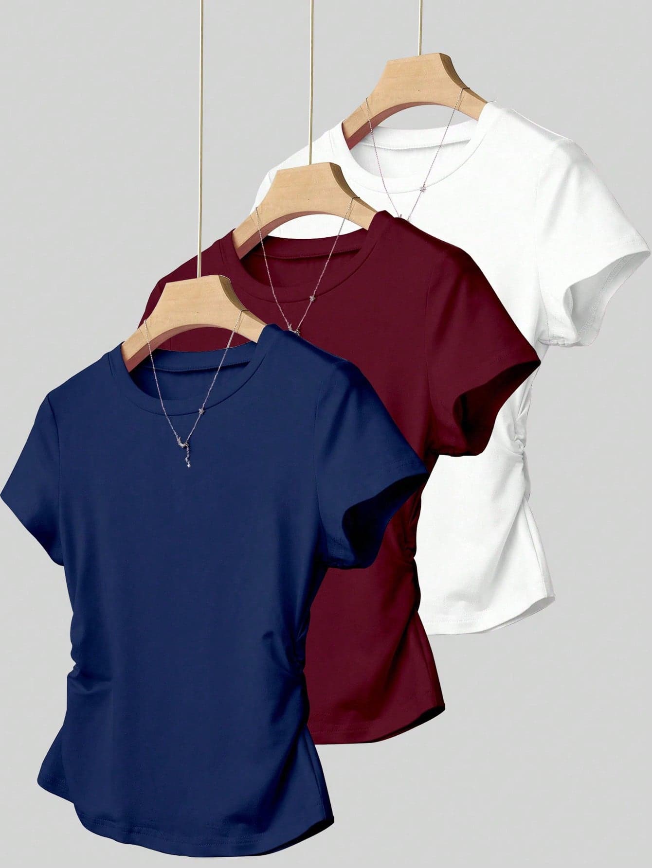 INAWLY 3pcs Women Versatile Style Waist Fitted T-Shirt, Summer