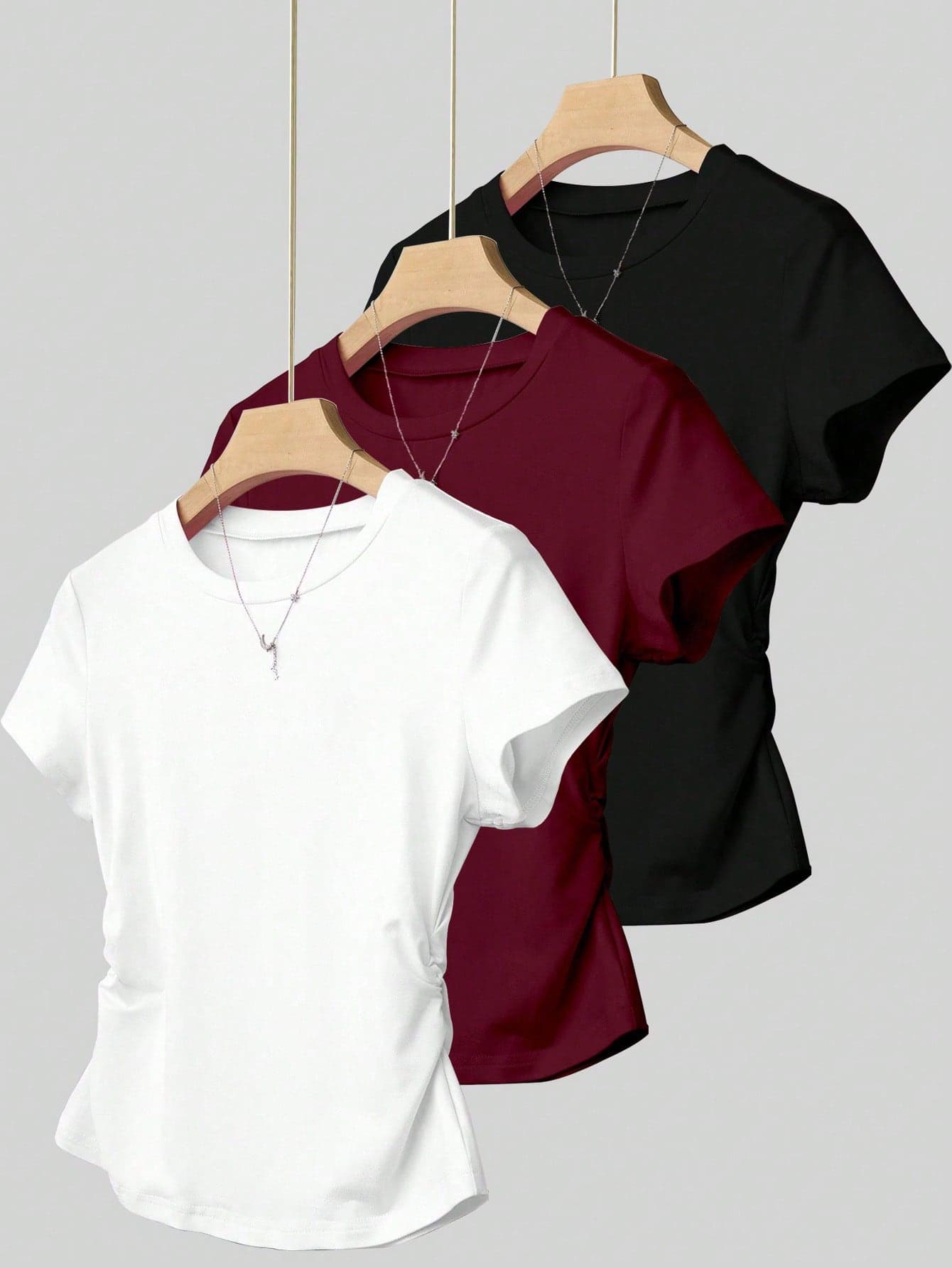 INAWLY 3pcs/Set Women Simple Versatile T-Shirts With Waist Design, Summer