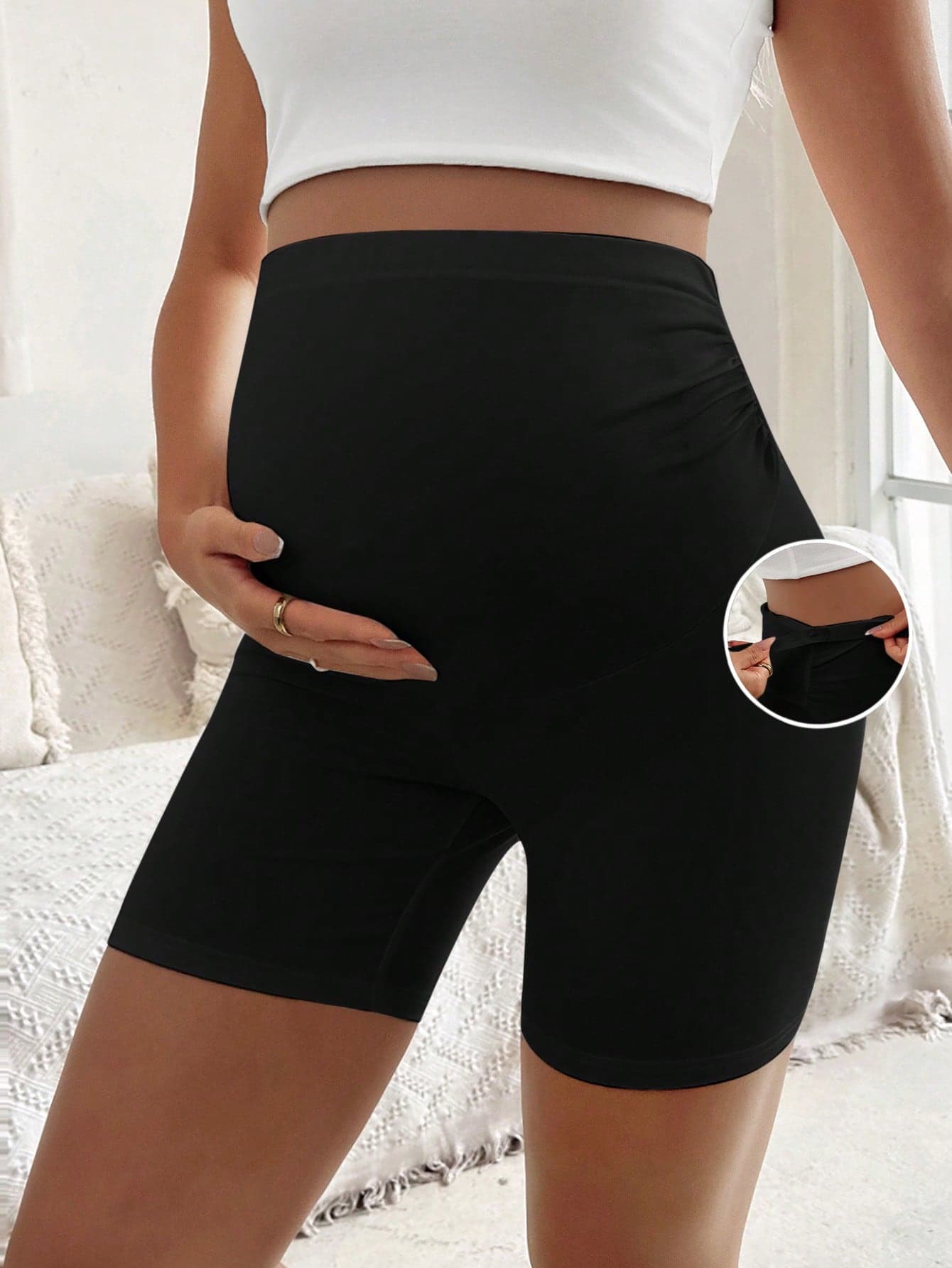 SHEIN Pregnant Women Casual Leggings Ruched Shorts , Biker Shorts
