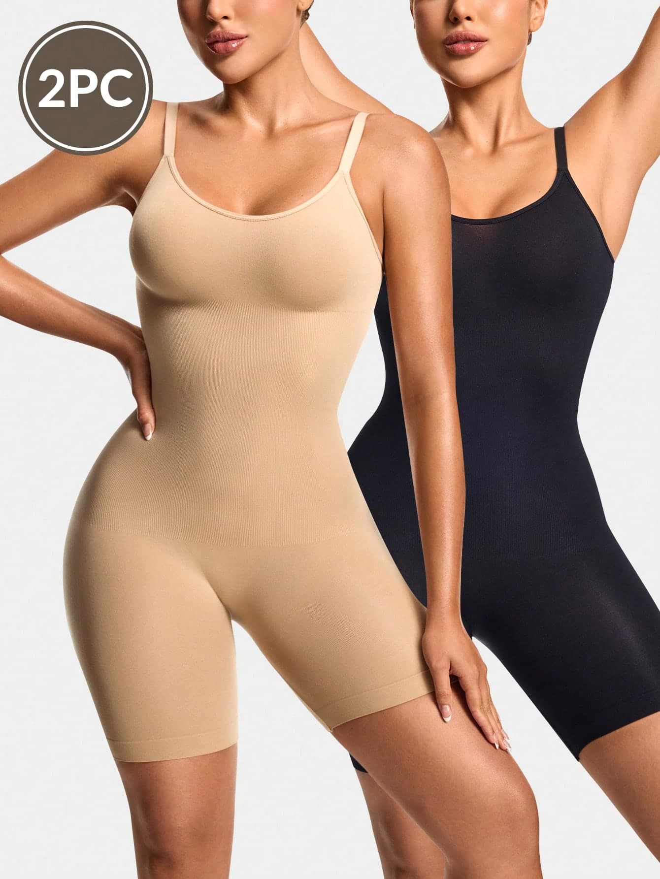 SHEIN 2 Packs Women's Solid Color Ribbed Romper