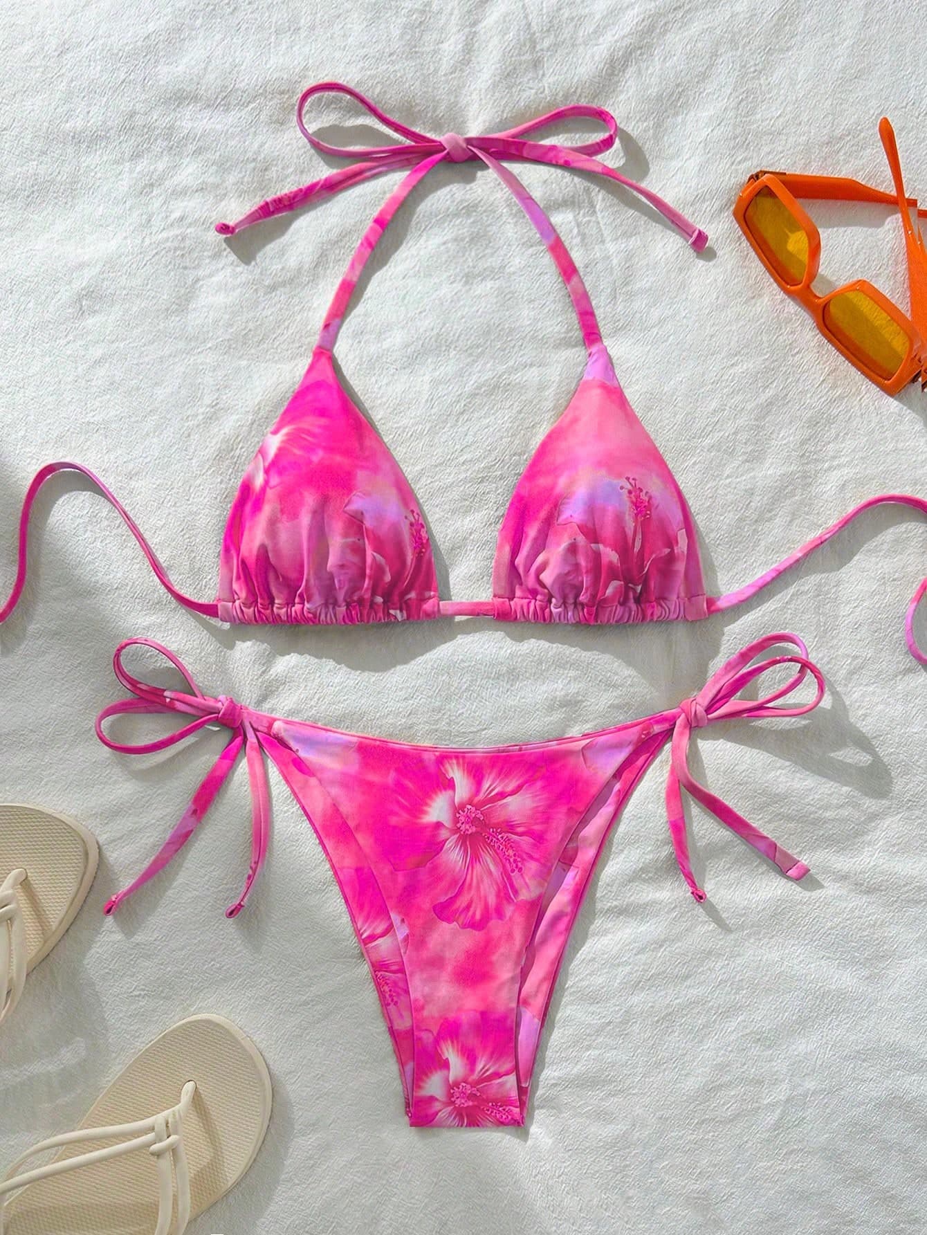 Swim Vcay Women's Sexy Random Print Halter Neck Tied Bikini Set, Summer