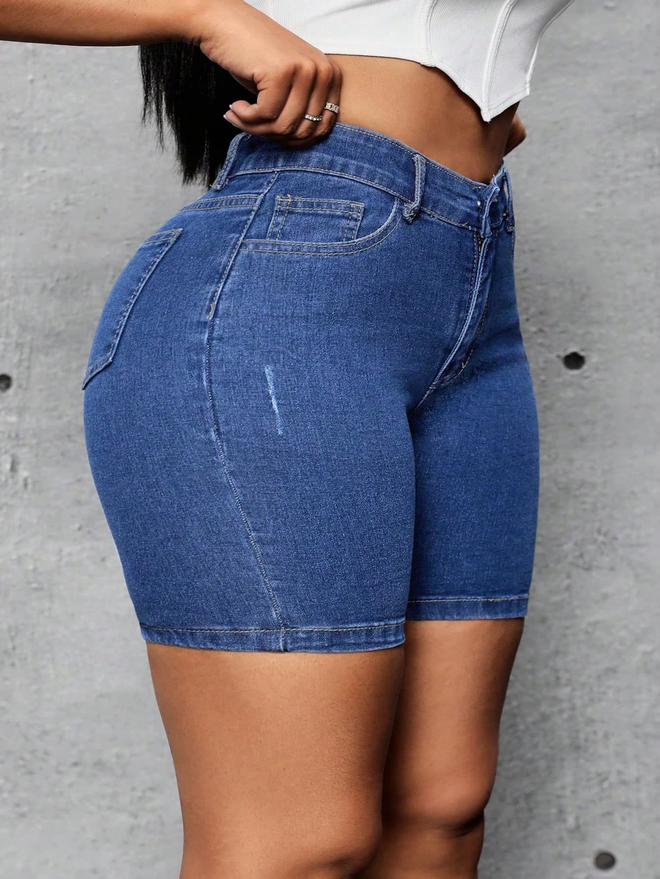 Flexra Plus Size Women Elastic Waist Jean Shorts, Casual Fit, Spring/Summer Micro Short Deminshorts