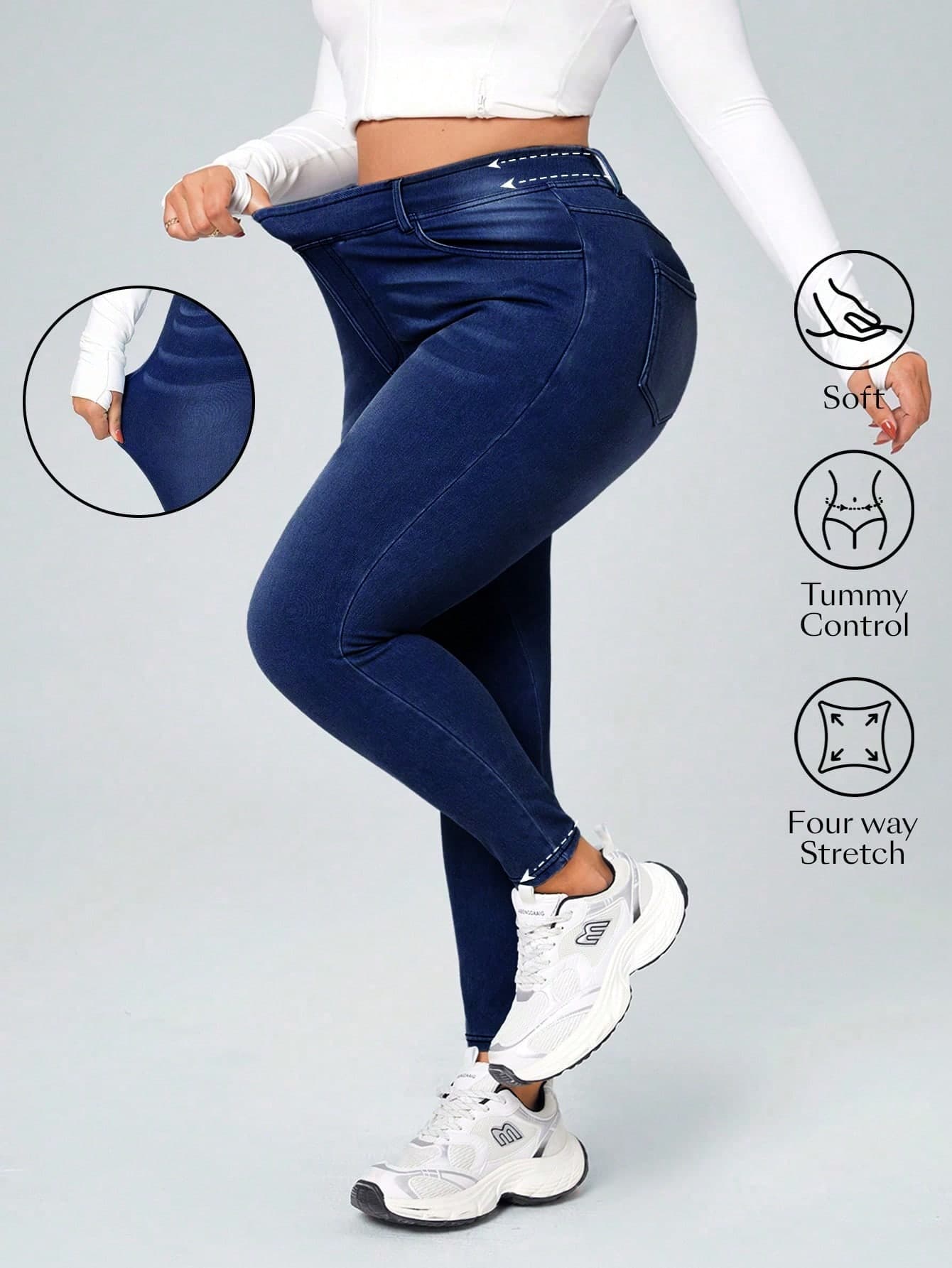 Flexra Plus Size Women's Casual Elastic Waist Slim Fit Jeans