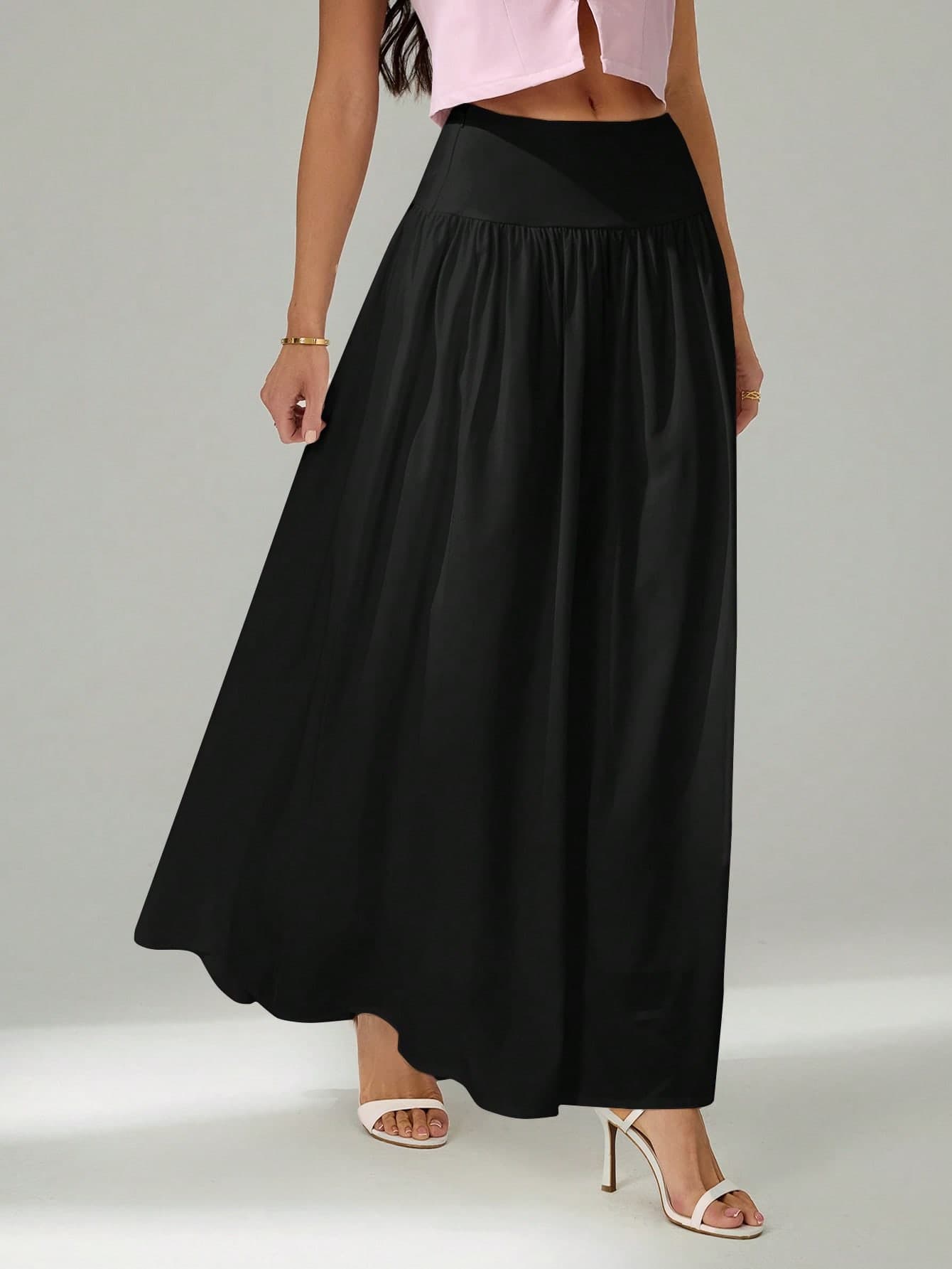 SHEIN Tall Women's Casual Solid Color Black Minimalist Long Skirt, Tall Women