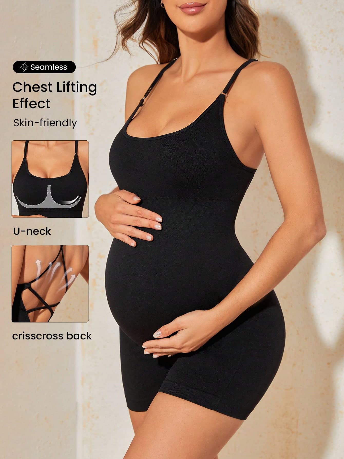 SHEIN Double-Layer Solid Color Sleeveless Maternity Romper With Slim Shoulder Spaghetti Strap For Summer