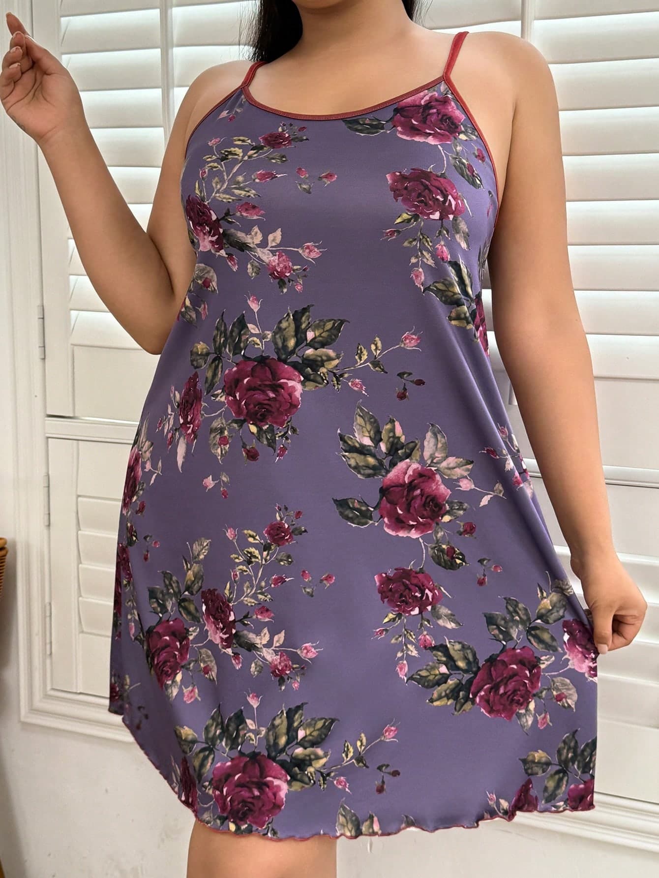 SHEIN Plus Size Floral Print Elegant Sexy Camisole Nightgown, Summer