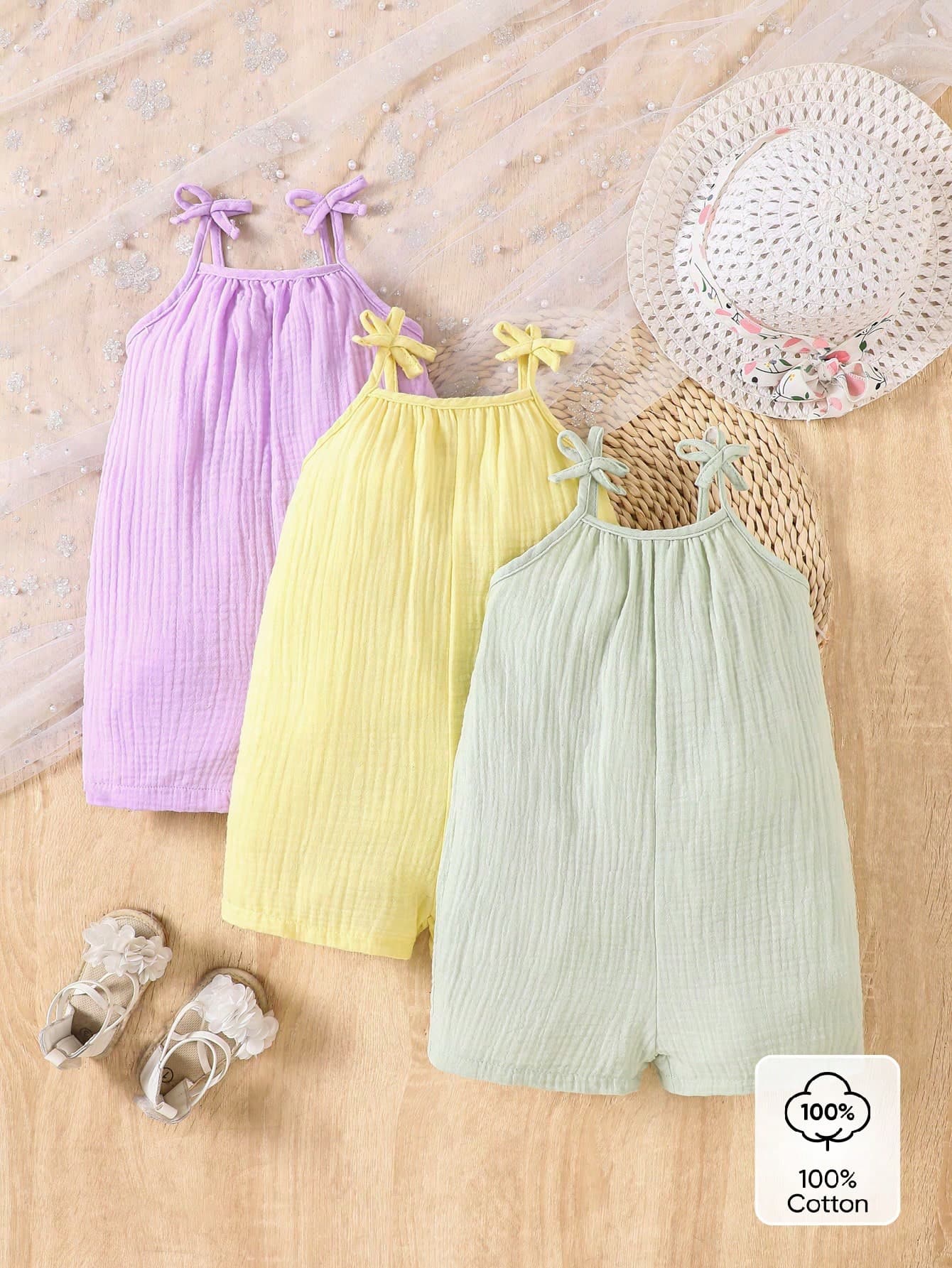 SHEIN Vintaside Kids 3pcs Baby Girls' Simple Style Rompers