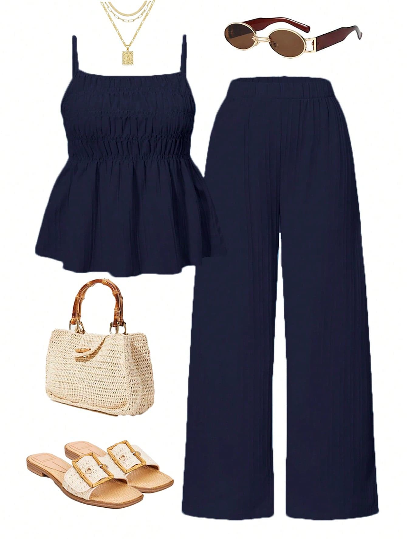 Sparklyn 2pcs/Set Teen Girls Camisole Top And Wide Leg Pants Set, Casual Summer Outfits