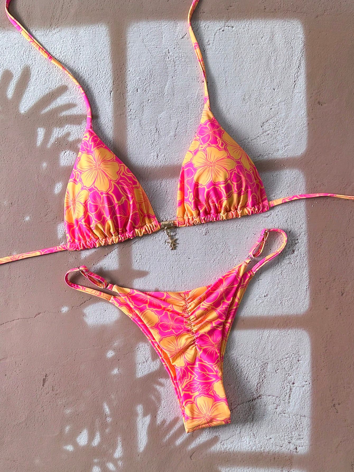 Swim Mod 2pcs/Set Women's Random Floral Print Spaghetti Strap Sexy Bikini Set For Summer Beach Vacation