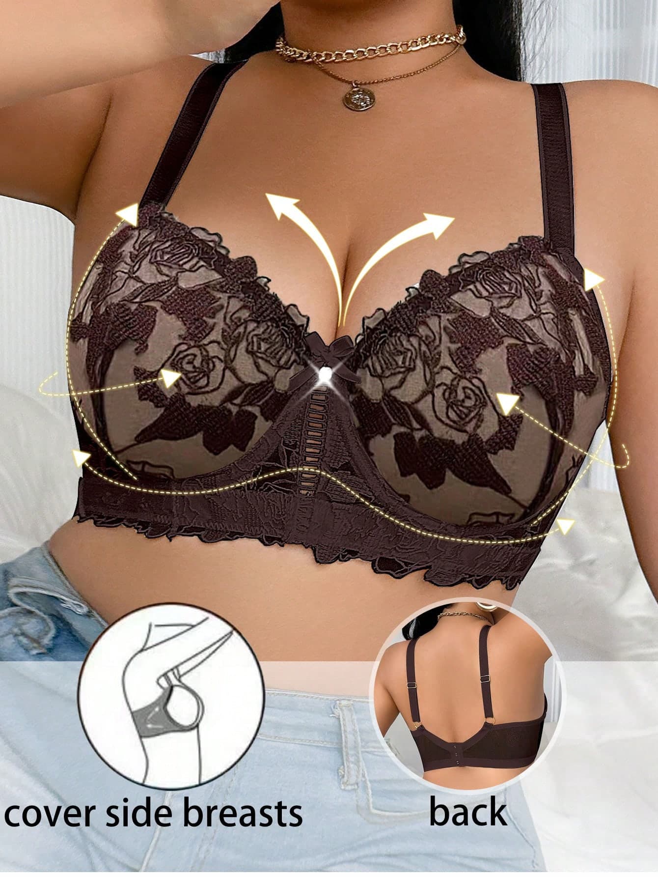 SHEIN 1pc Plus Size Embroidered Support Underwire Bra