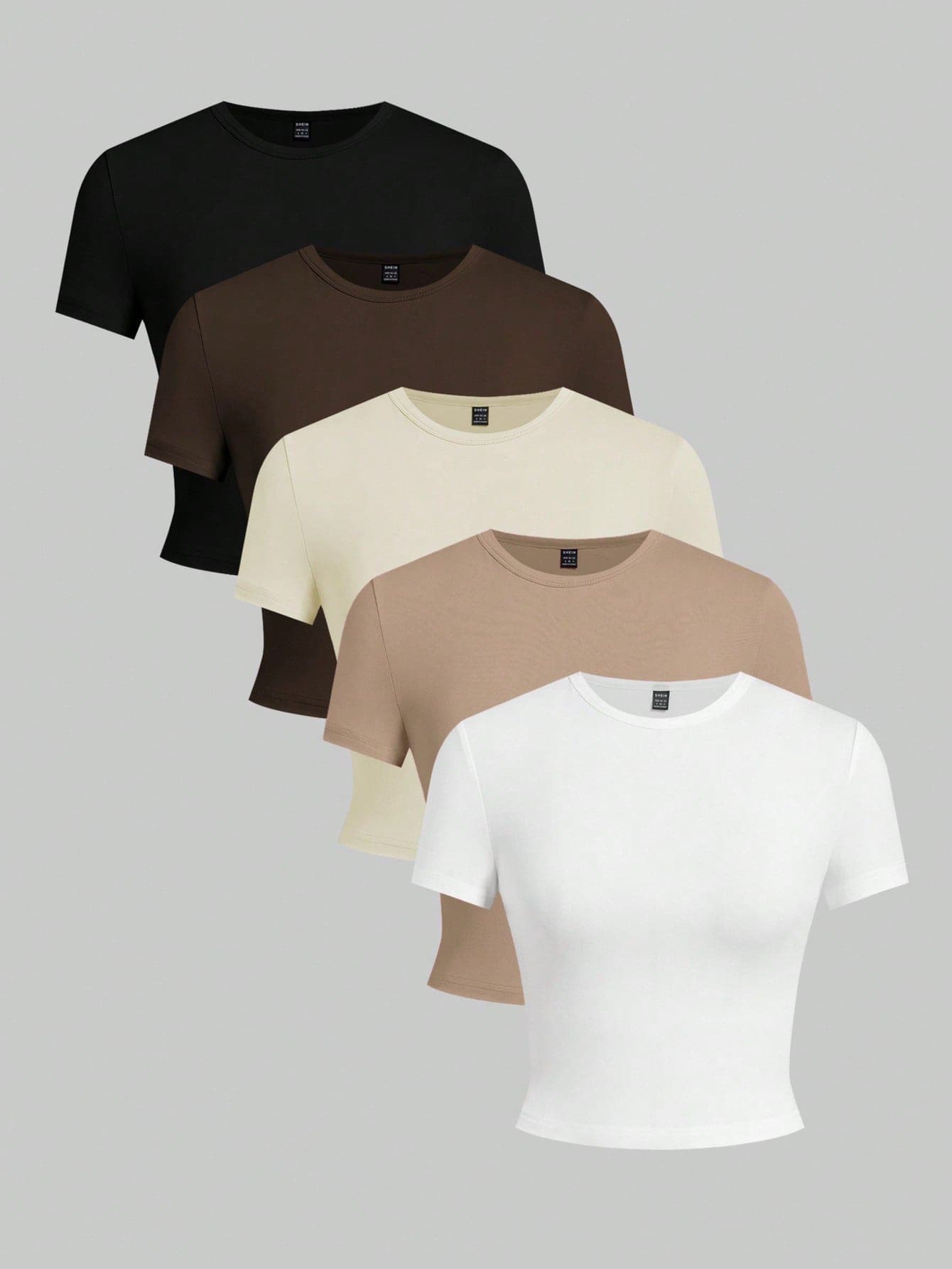 SHEIN EZwear 5pcs/Pack Basic Solid Color Slim Fit Short Sleeve T-Shirt
