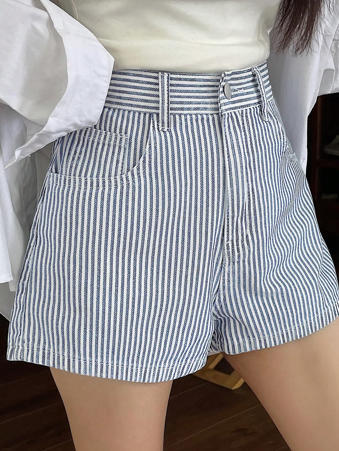 DAZY Women's Summer Striped A-Line Casual Street Short Shorts, Sexy Denim Denim Shorts,Back To School Clothes Jorts