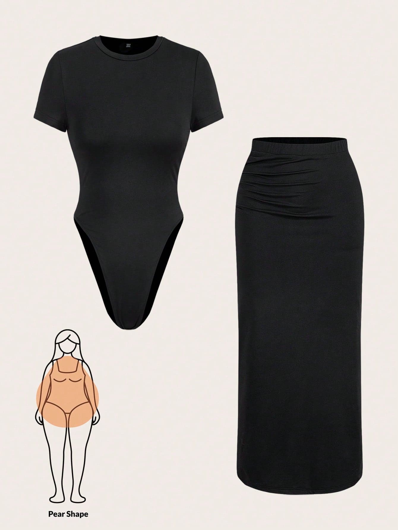 SHEIN Essnce Plsize Women's Casual Sexy Two Pieces Set, Knitted Suit, Jumpsuit And Skirt Summer Clothing, Formal Dress Women,Bandage Outfits For Black Date Night