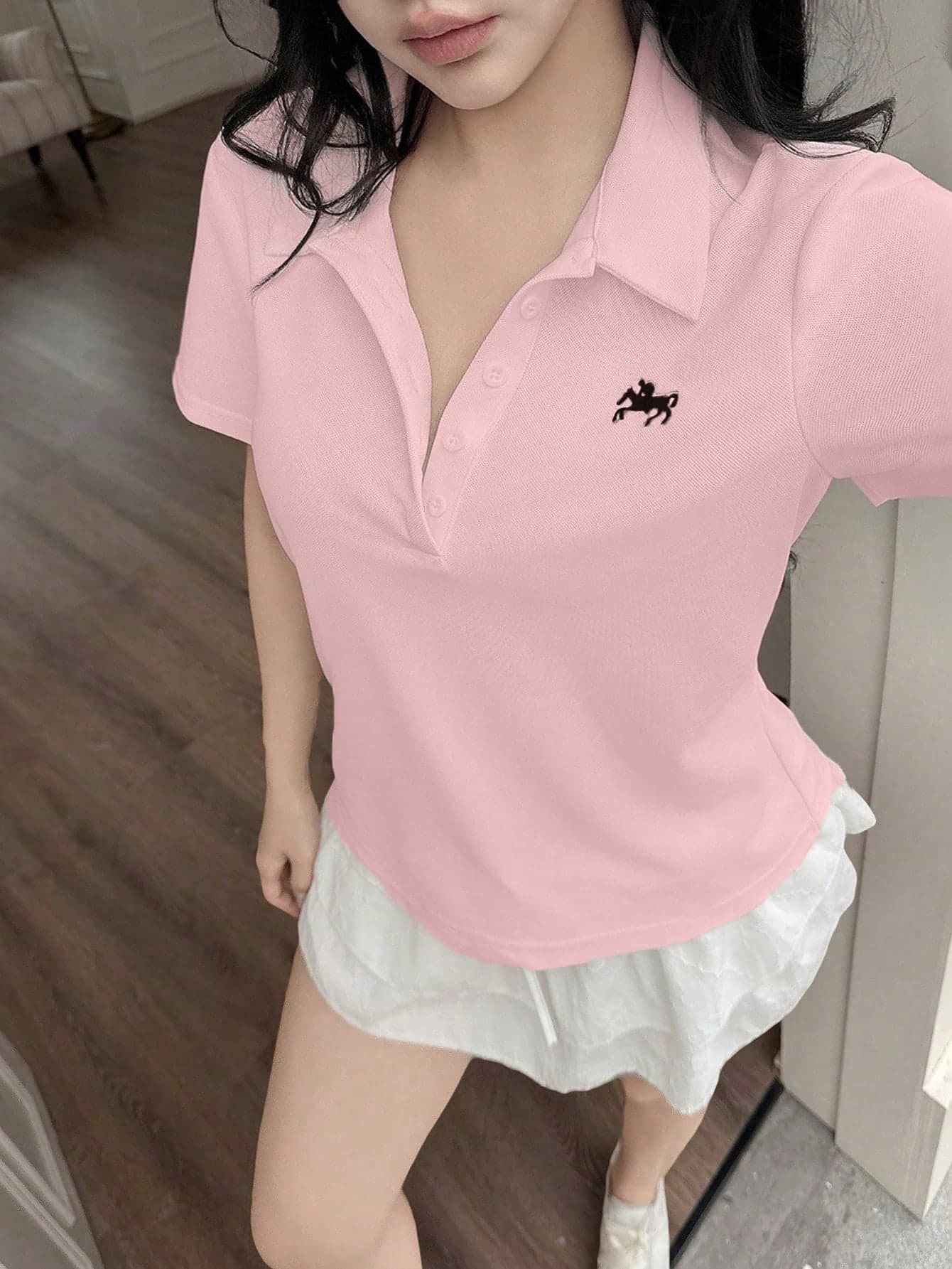 Jouncy Women's Summer Knight Embroidered Short Sleeve Casual Polo T-Shirt
