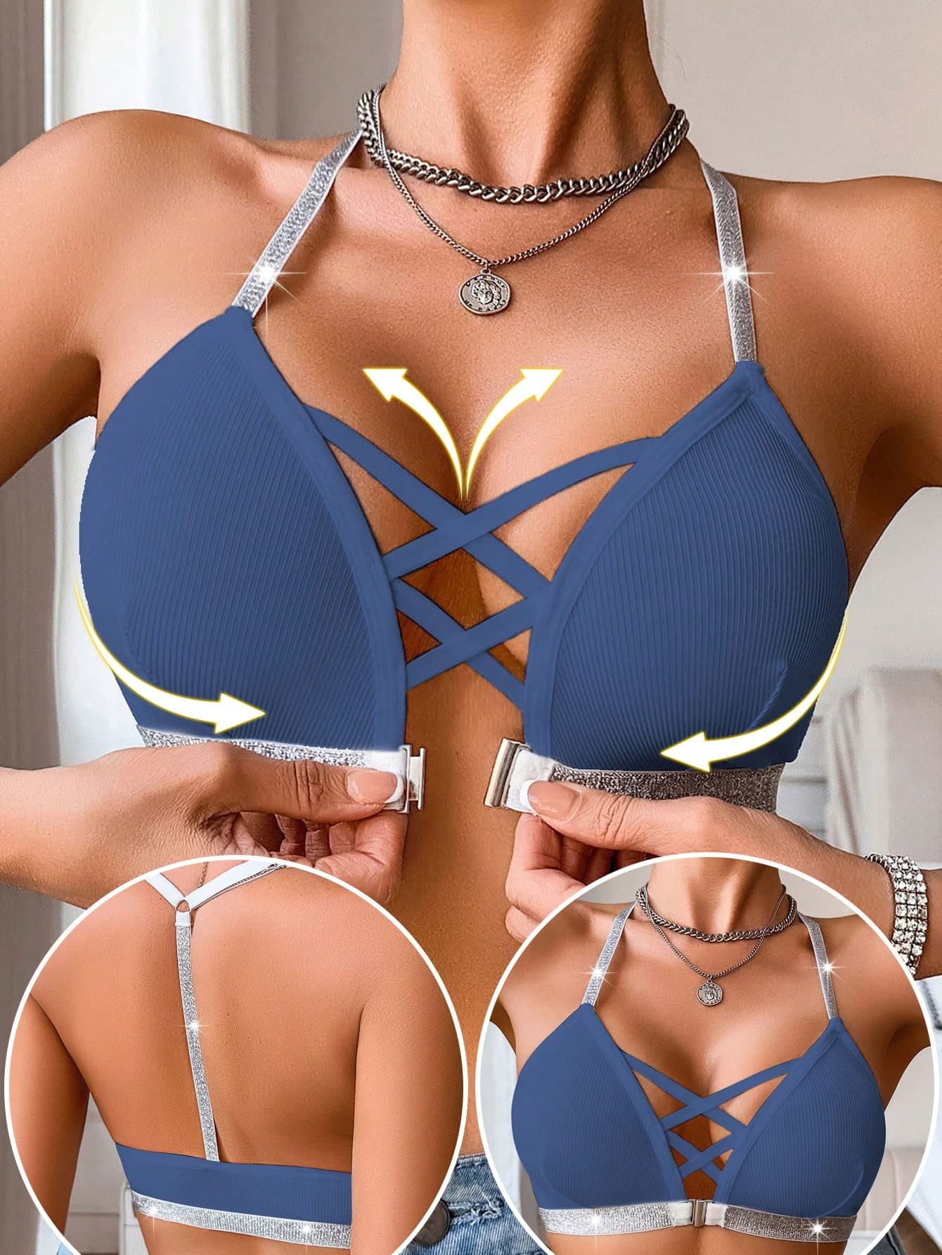 SHEIN 1pc Women Front Closure Ribbed Wireless Bra