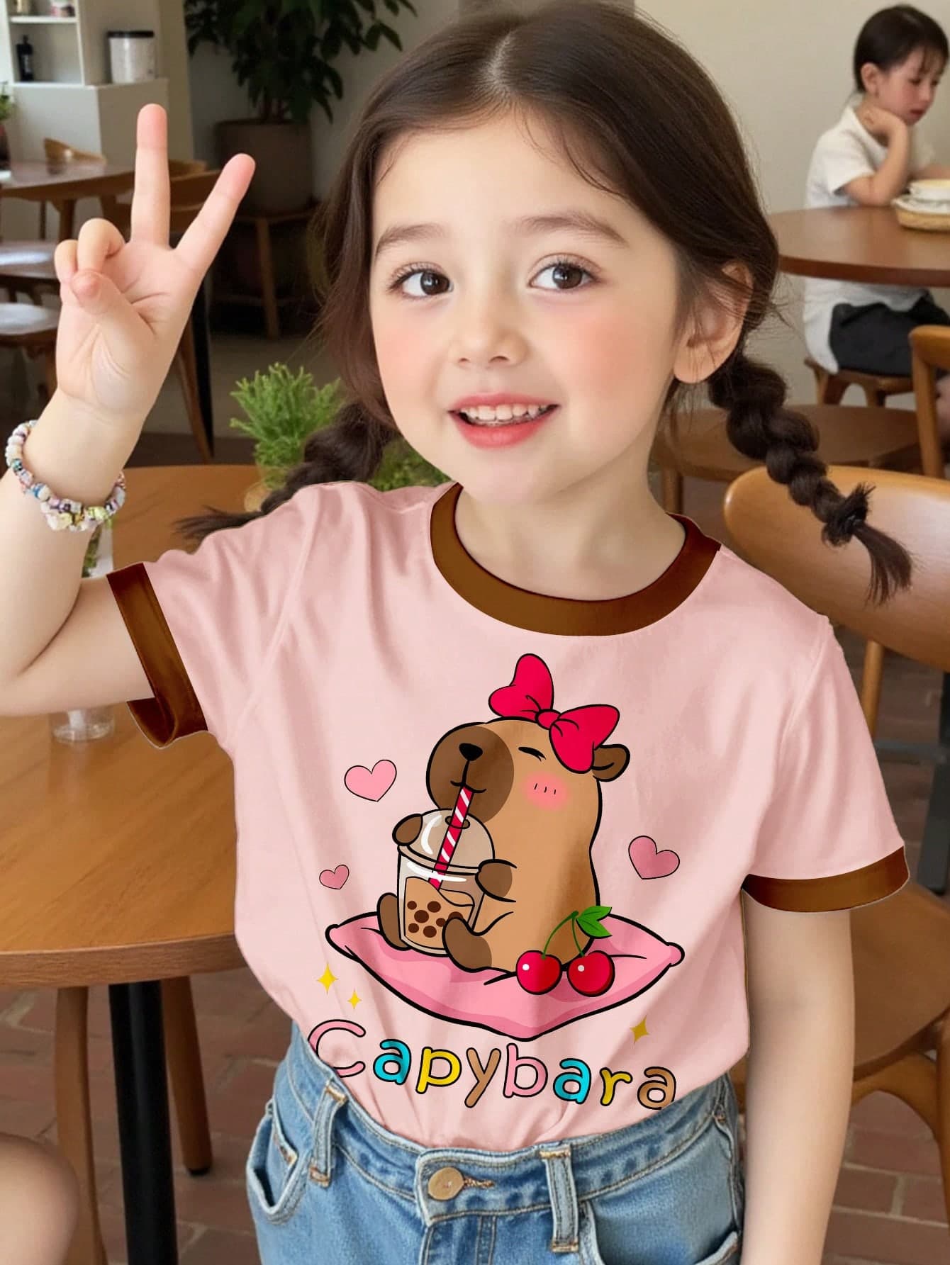 SHEIN Young Girl's Casual Plain Round Neck Short Sleeve T-Shirt, Suitable For Summer
