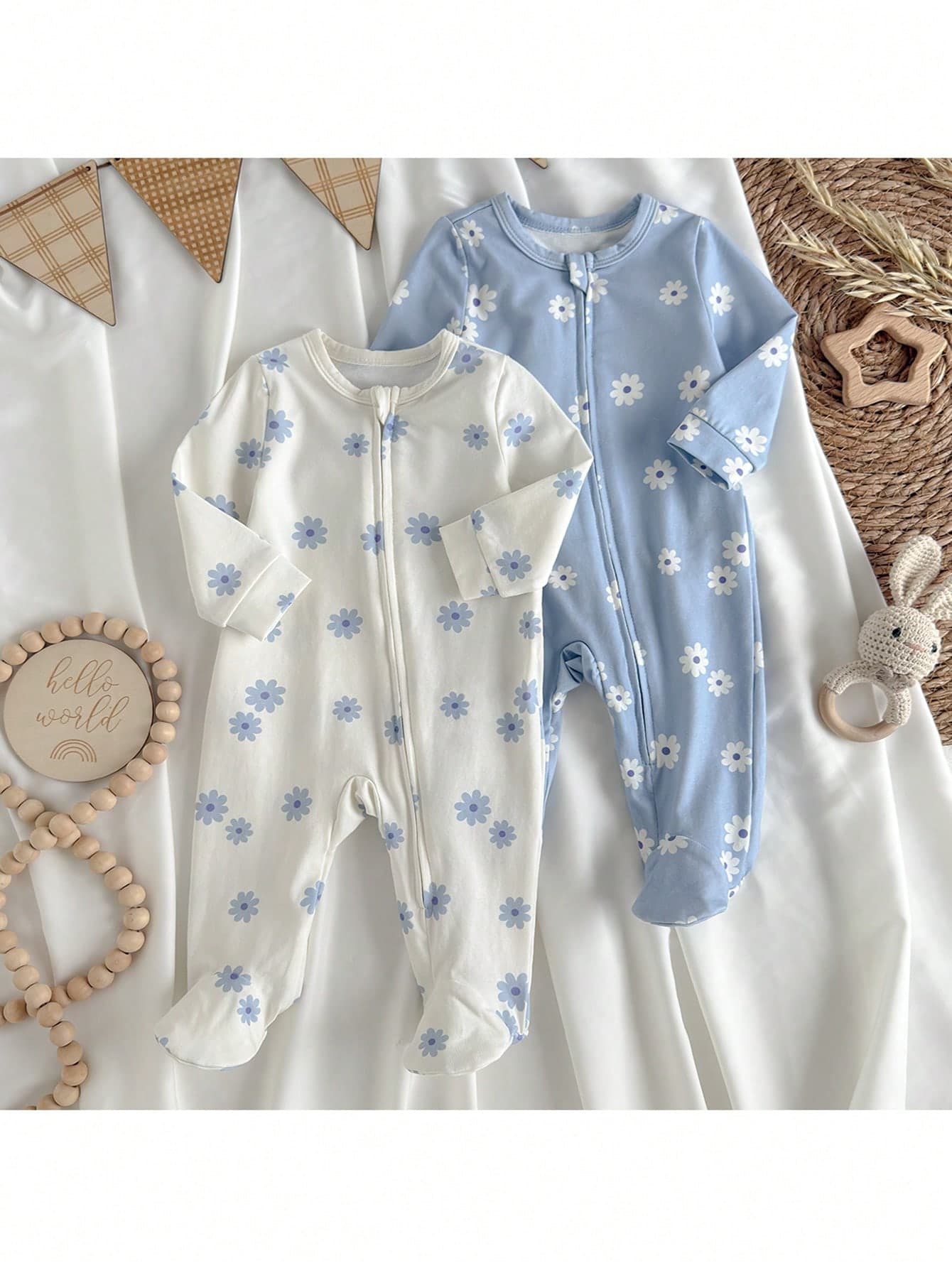 Loomiva Newborn Baby Girl 2pcs Set:Floral Print Soft Knit Crew Neck Long Sleeve Bodysuit And Pants Clothes Cotton Natural Graphic Fall Winter