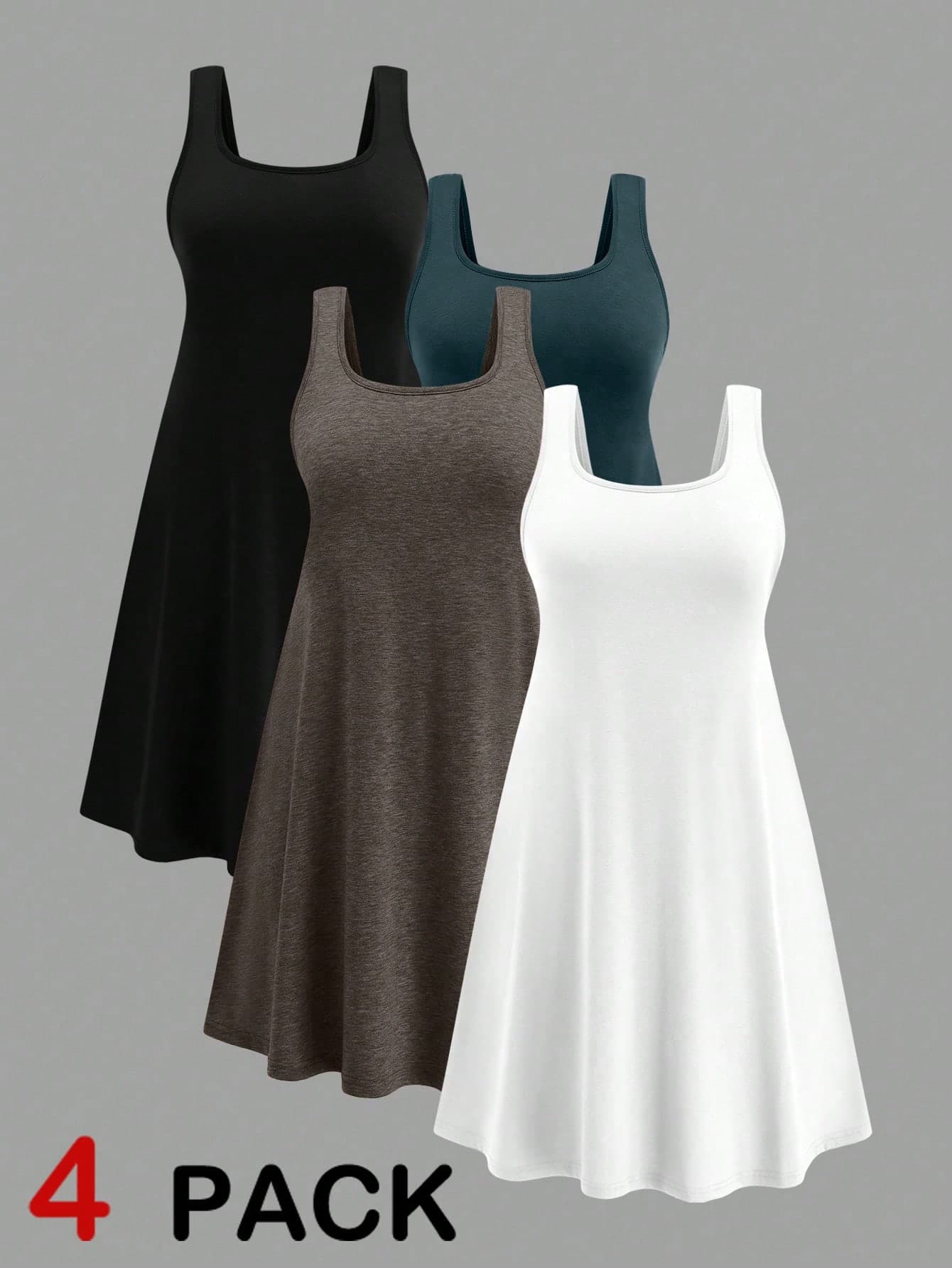 EMERY ROSE Plus Size Sleeveless Top 4-Piece Set, Basic Undergarment, Comfortable And Cool, Cooling, Stress Relief, Elegant Fashion Women Lounge