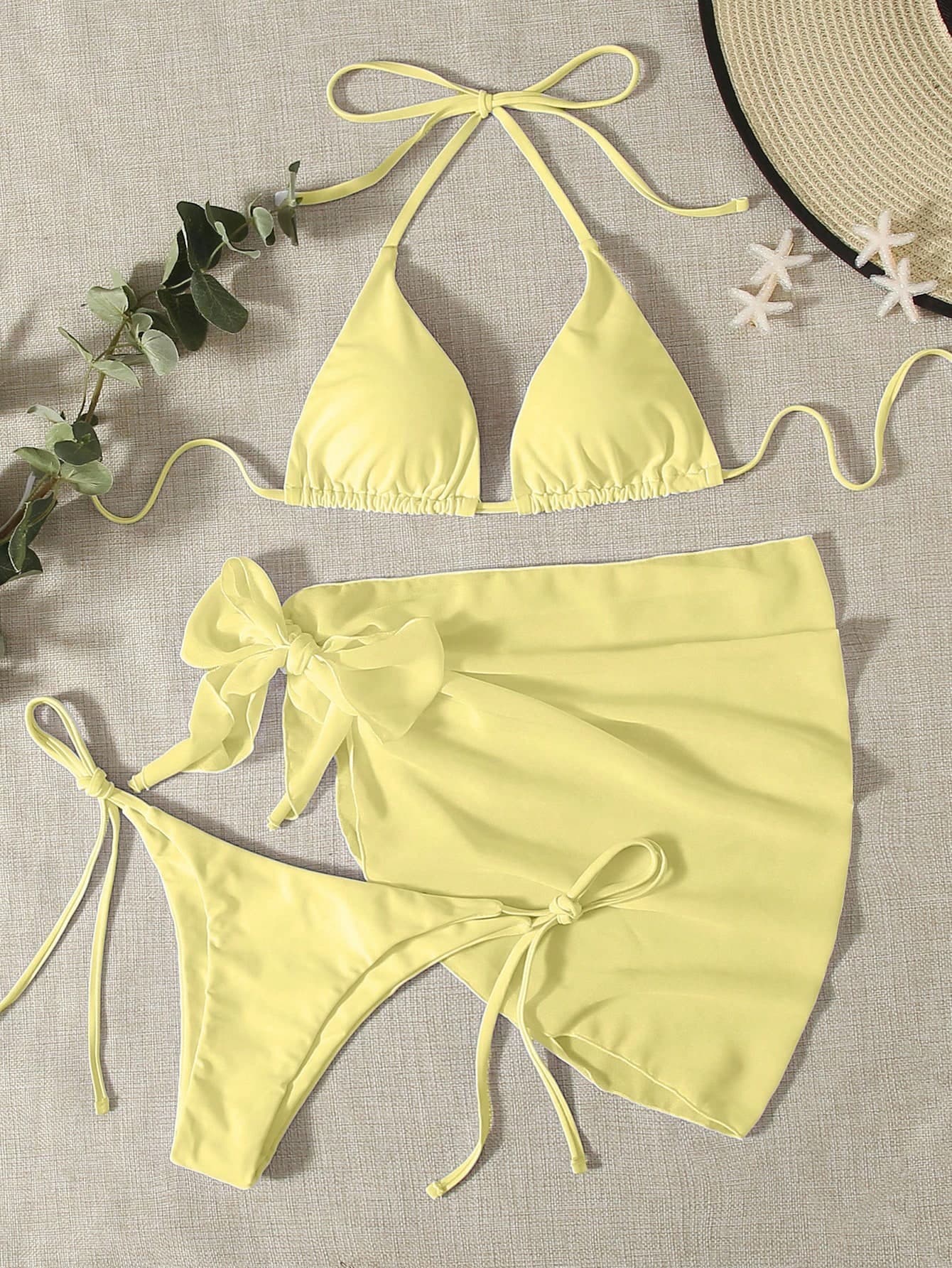 Swim Mod 3pcs Bikini Swimwear Set: Triangle Top, Side-Tie Bottom, And Skirt For Summer Beach Vacation