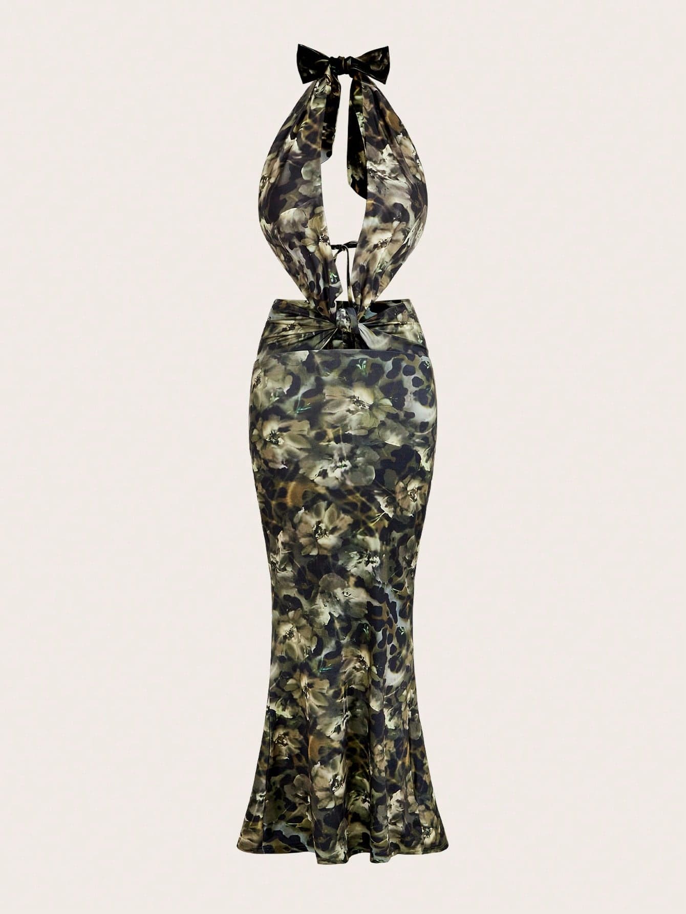 SHEIN Unity Women's Sexy Backless Spaghetti Strap Full Print Fishtail Hem Long Dress, Summer Holiday Resort Style