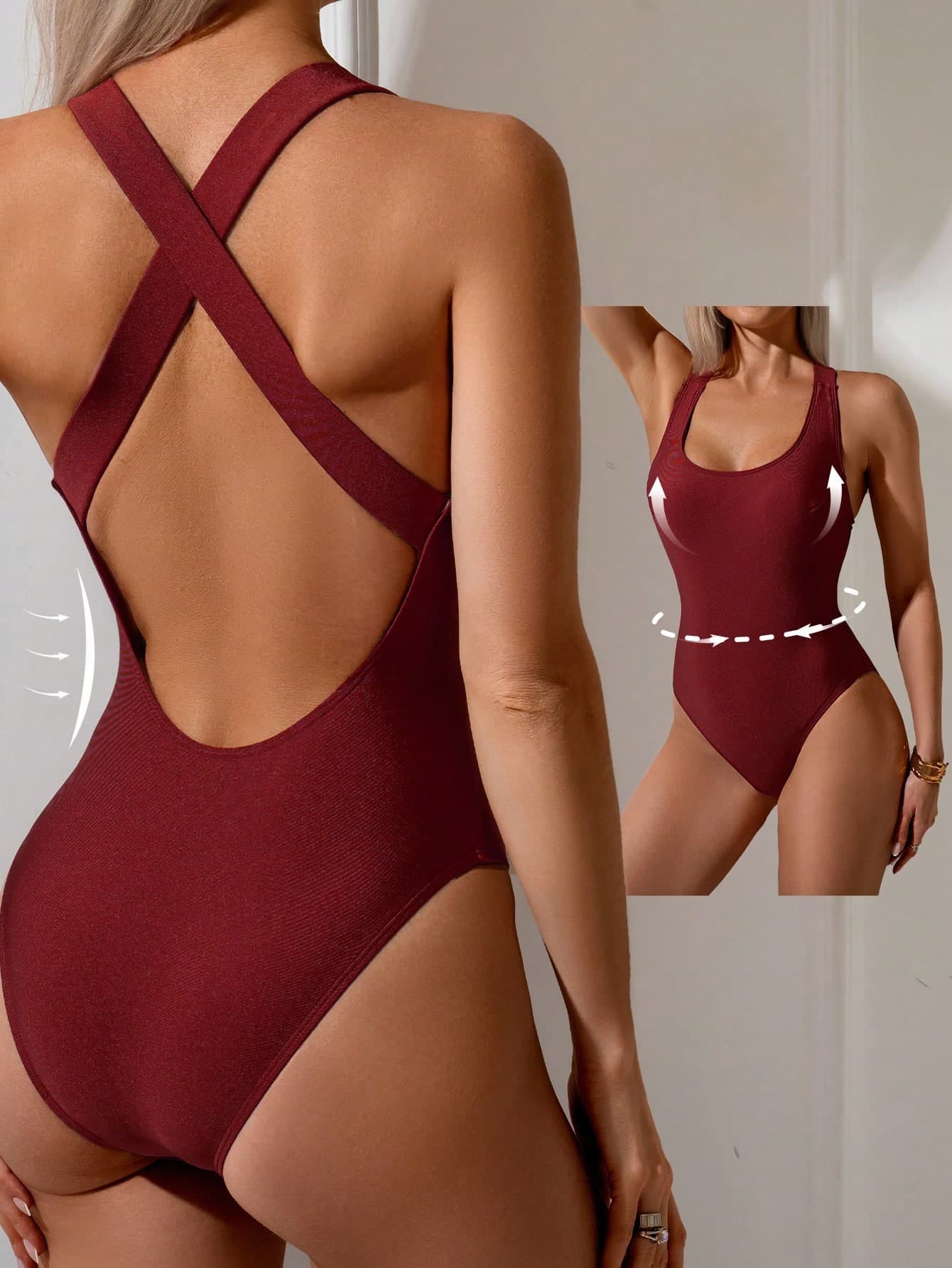 Swim Basics Women's New Criss-Cross Back One-Piece Swimsuit, Training Competition Racer Back Slimming One Piece Swimsuit For Summer Beach Vacation