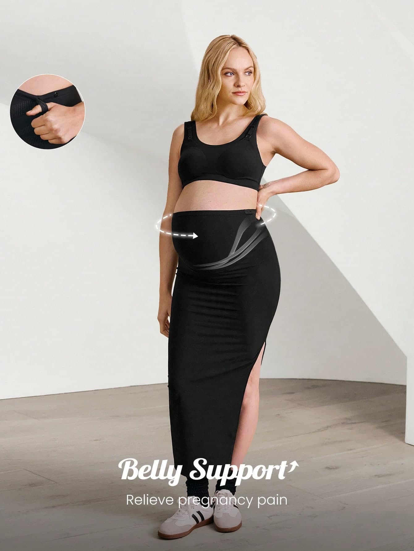 GLOWMODE FeatherFit™ Full Of Grace Maternity High Waist Side Slits Stretchy Slim Fit Maxi Skirt Pregnancy Low Impact Yoga Pilates Studio Daily Casual Wear