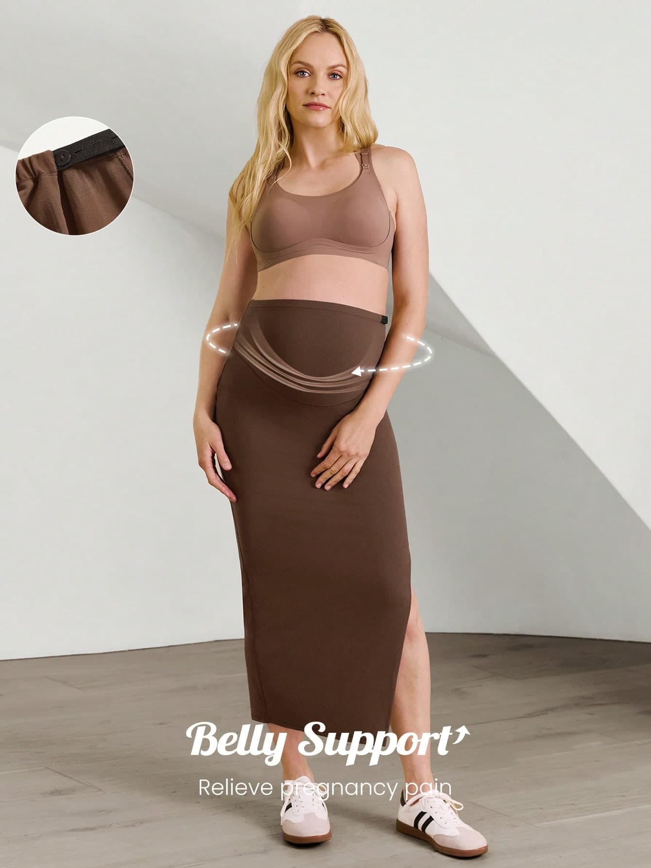 GLOWMODE FeatherFit™ Full Of Grace Maternity High Waist Side Slits Stretchy Slim Fit Maxi Skirt Pregnancy Low Impact Yoga Pilates Studio Daily Casual Wear