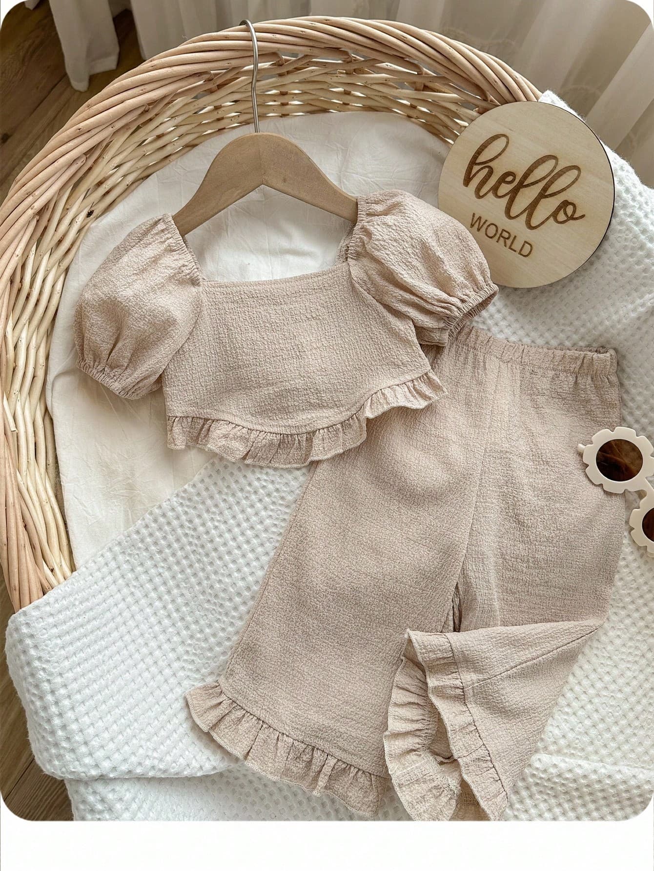SHEIN Baby Girl Summer Casual Solid Color Short Sleeve Top & Pants 2pcs Set