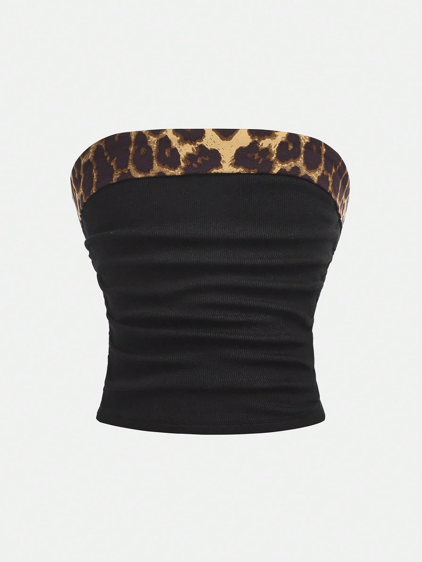 SHEIN Girlism Tween Girl Leopard Print Color Block Fitted Casual Comfy Black Tube Top