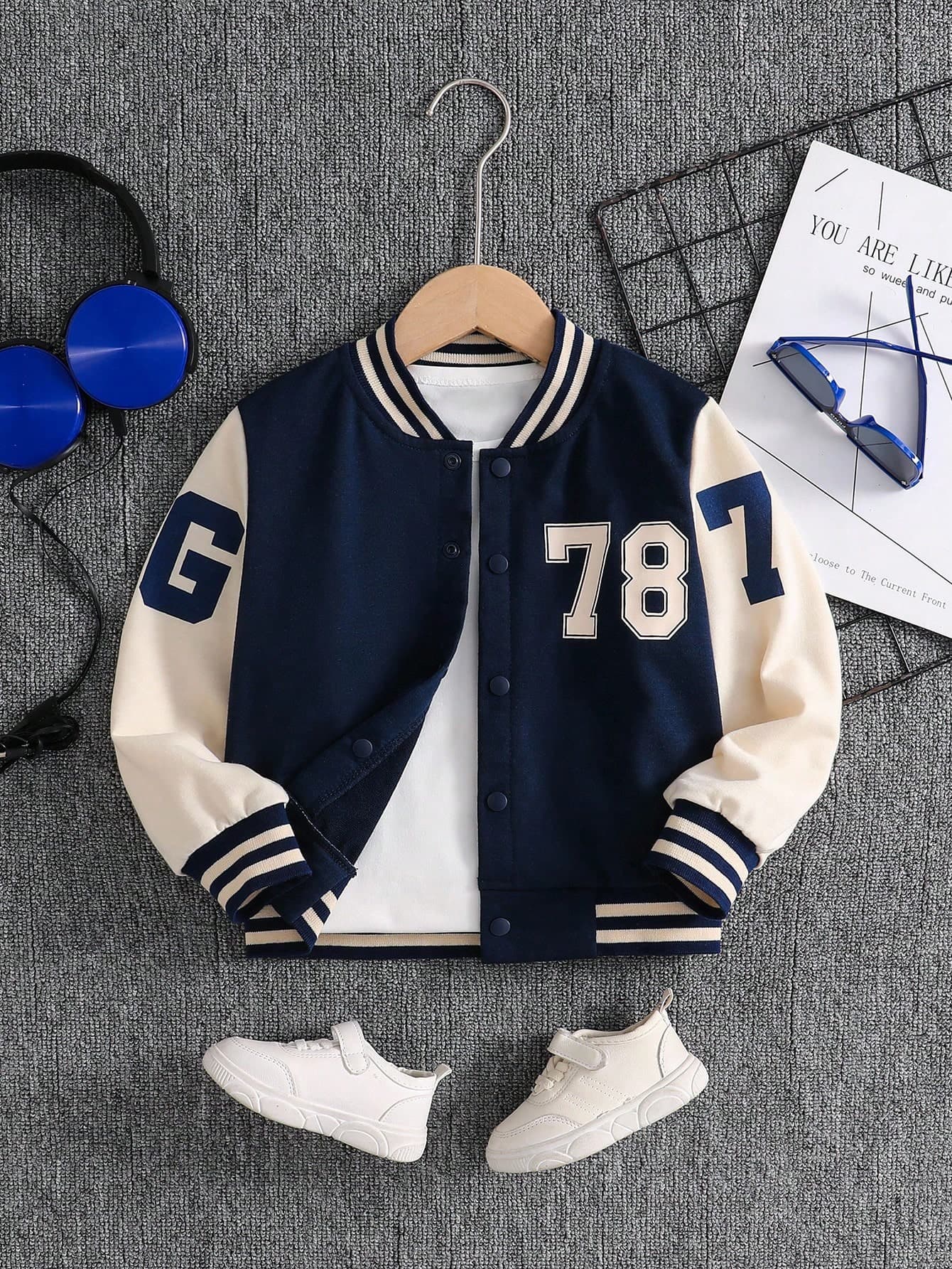 SHEIN 1pc Young Boy Sports Casual Baseball Jacket With Letter & Number Print, Long Sleeve, Suitable For Daily Wear, Sports, Spectating, 4-7 Years Old Boys, Perfect For Sports, Outings, School, Back To School Season