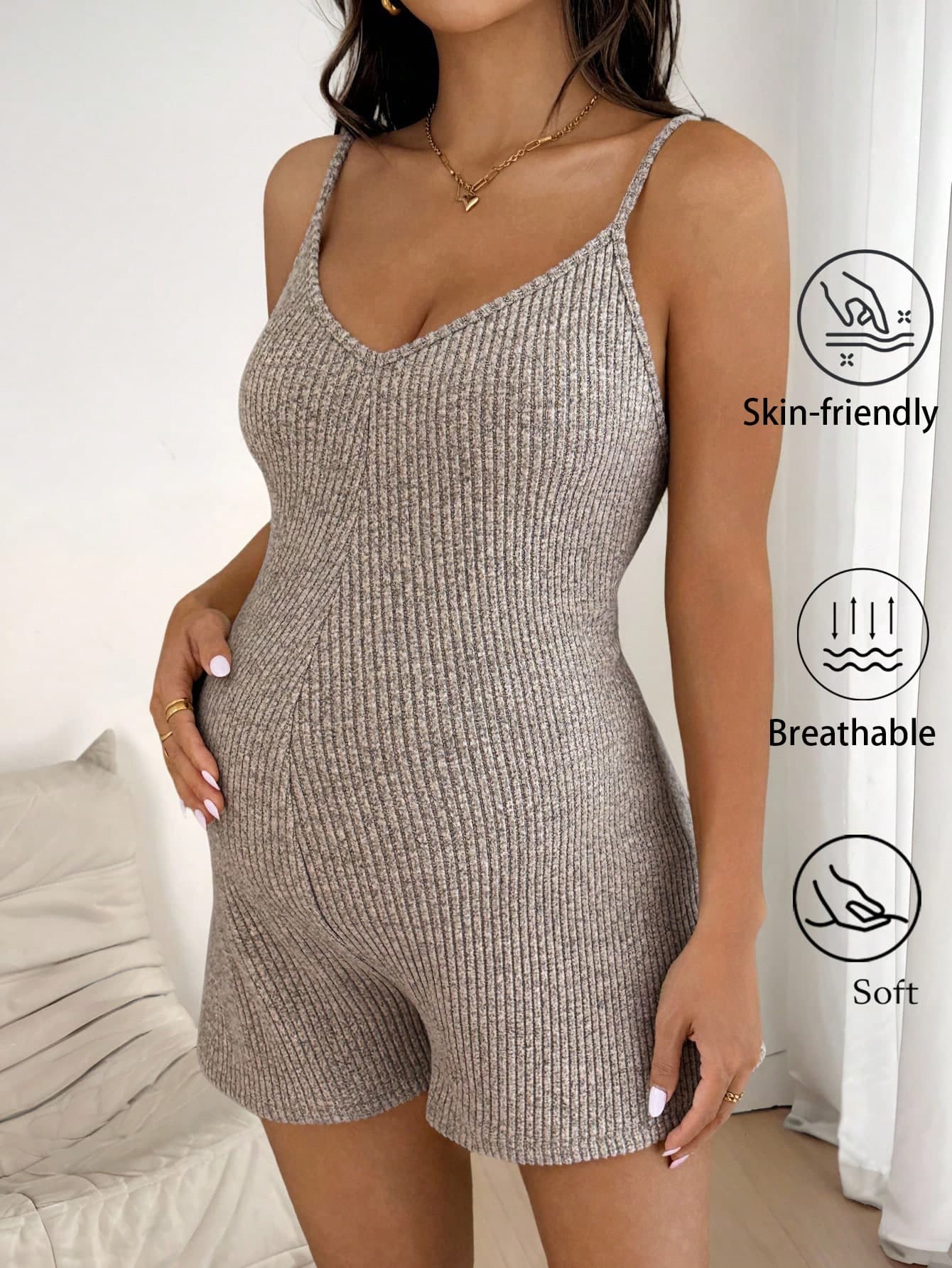 Slowluna Adjustable Strap Solid Color Maternity Romper Summer Romper For Women Short Jumpsuit Women Romper Bodysuit Romper World Cup Pregnancy