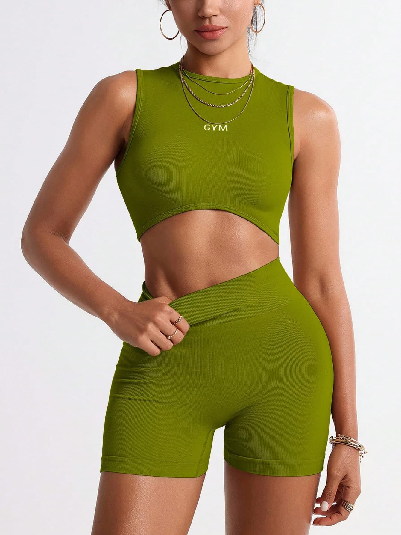 Solea Cove Women's Round Neck Cropped Tank Top And Shorts Set, Yoga Outfit Workout Women Sets