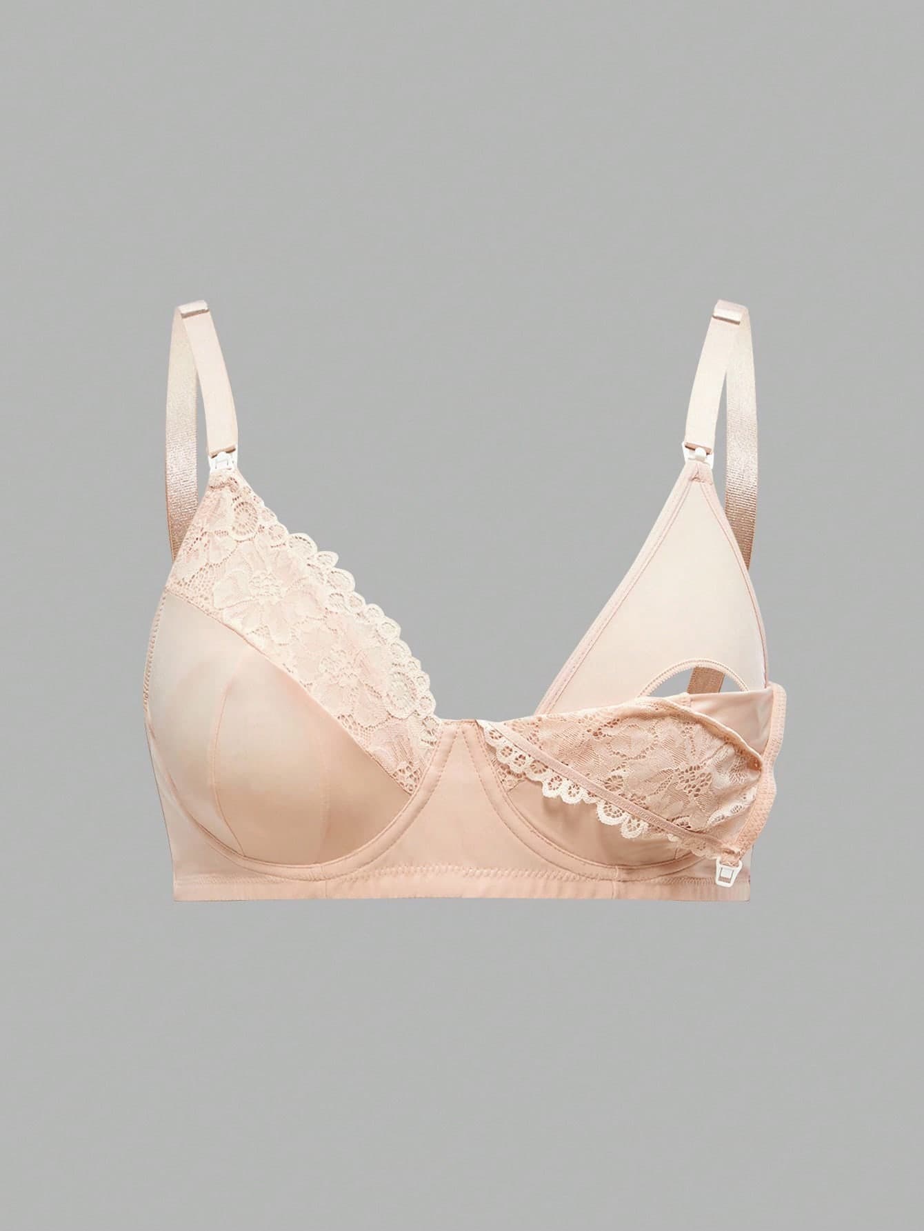 Moonlight&Mama Plus Size Nursing Bra With Hook, Underwires, Lace Patchwork, Convenient For Breastfeeding