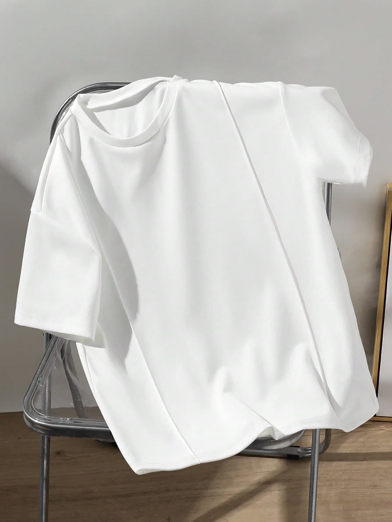 SHEIN Mirajuku 1pc Boys' Casual Minimalist & Elegant Decor Toothpick Pleat Front Plain Round Neck T-Shirt, Comfortable Fabric, Suitable For Summer & Autumn