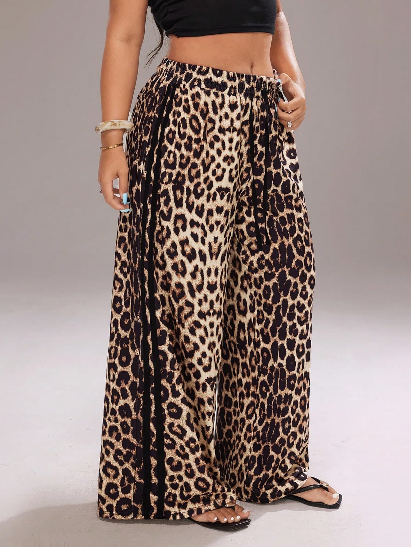 Rustia Plus Size Casual Leopard Print Wide Leg Pants Fall Cloth For Women CASUAL