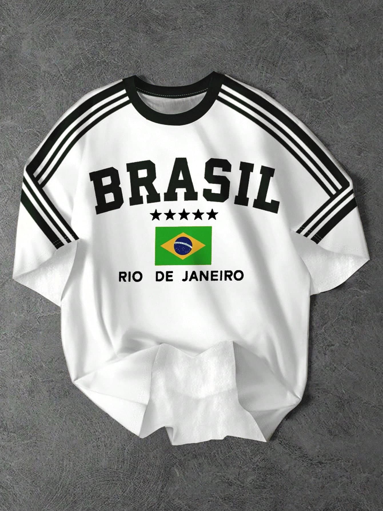 SHEIN Bolty Tween Boys Casual Minimal Short Sleeve Crew Neck T-Shirt,Suitable For Summer Brazil Top Shirt Rio De Janeiro Soccer Jersey Brasil