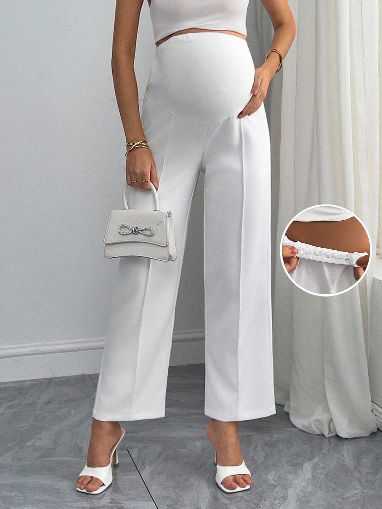 Momance Maternity Casual Commuting Flare Pants, High Waist Adjustable Elastic Full Length Pregnancy Pants Fall