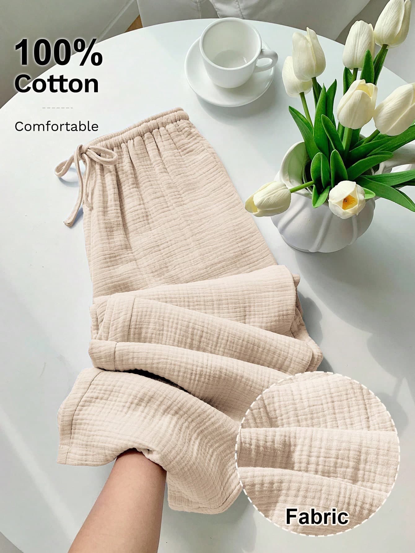 Comfortcana Women Casual Versatile Solid Color Wide Leg Pants Cotton Gauze Pants Women Cotton Pants Women