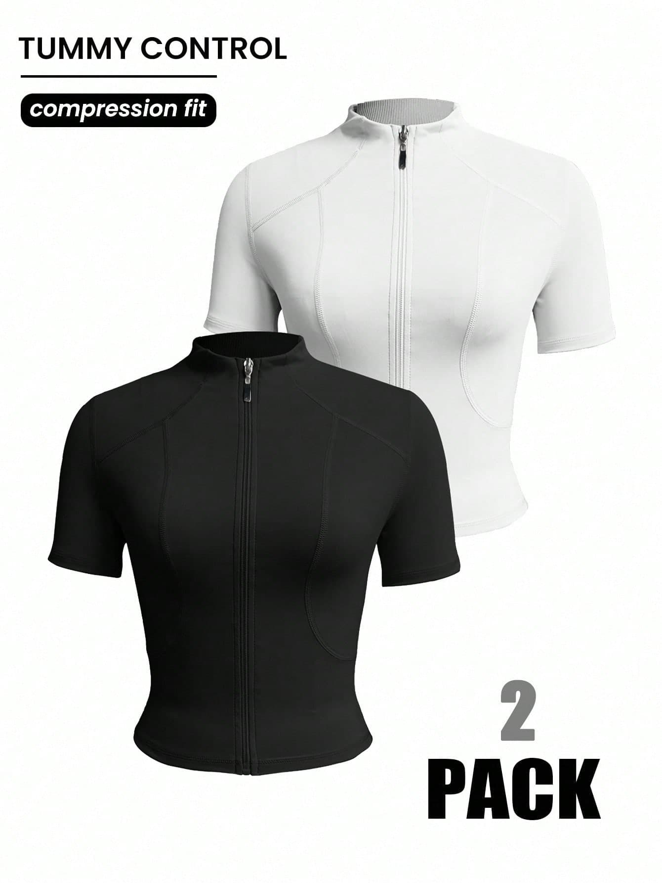 Velisys Velisys 2pcs Women's Tight Fit Mock Neck Short Sleeve Active Jacket, Sexy For Running, Fitness Workout, Outdoor Activities
