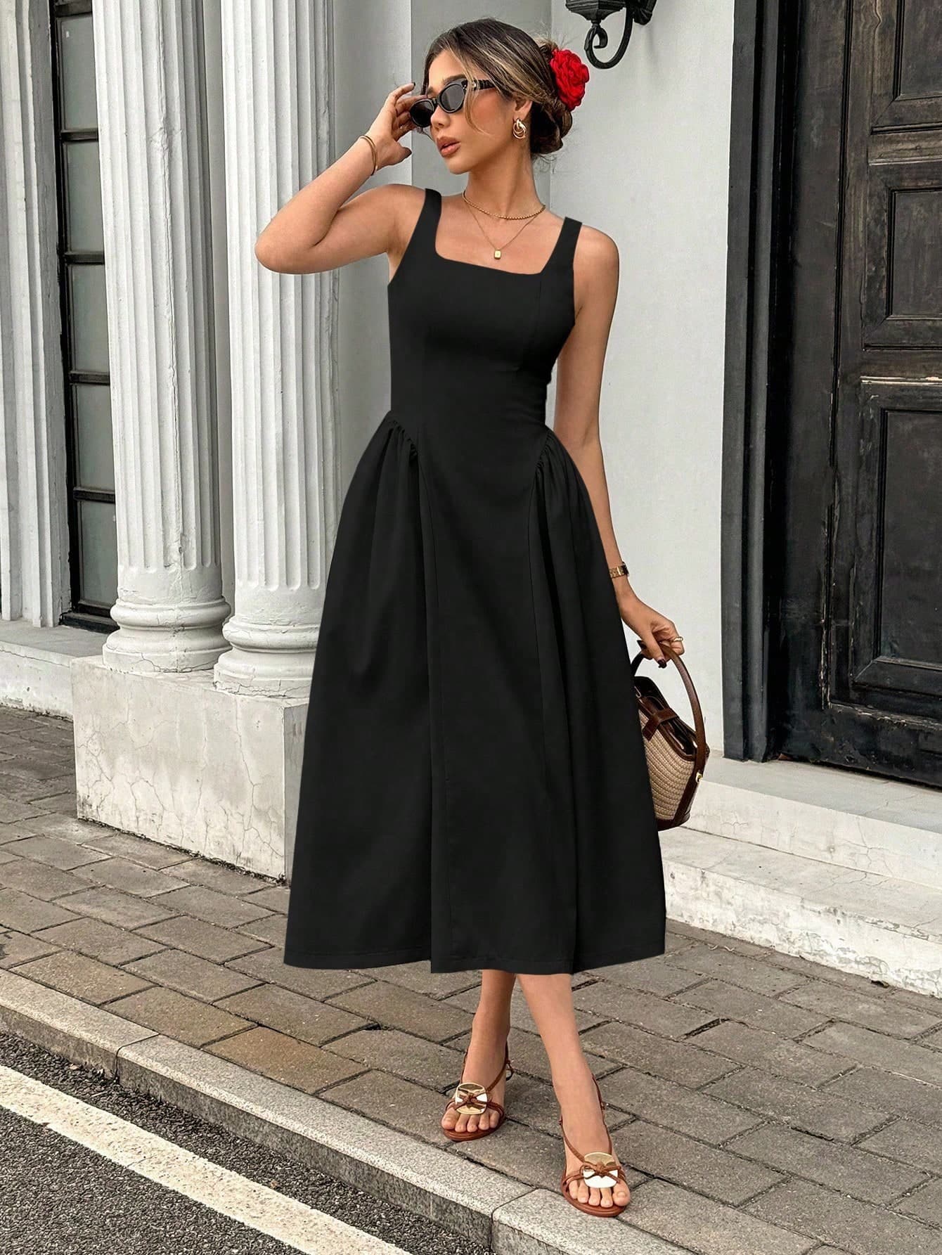 Pariaura Women's Summer Elegant French Style Ruffle Slip Dress Summer Dress Clothes For University