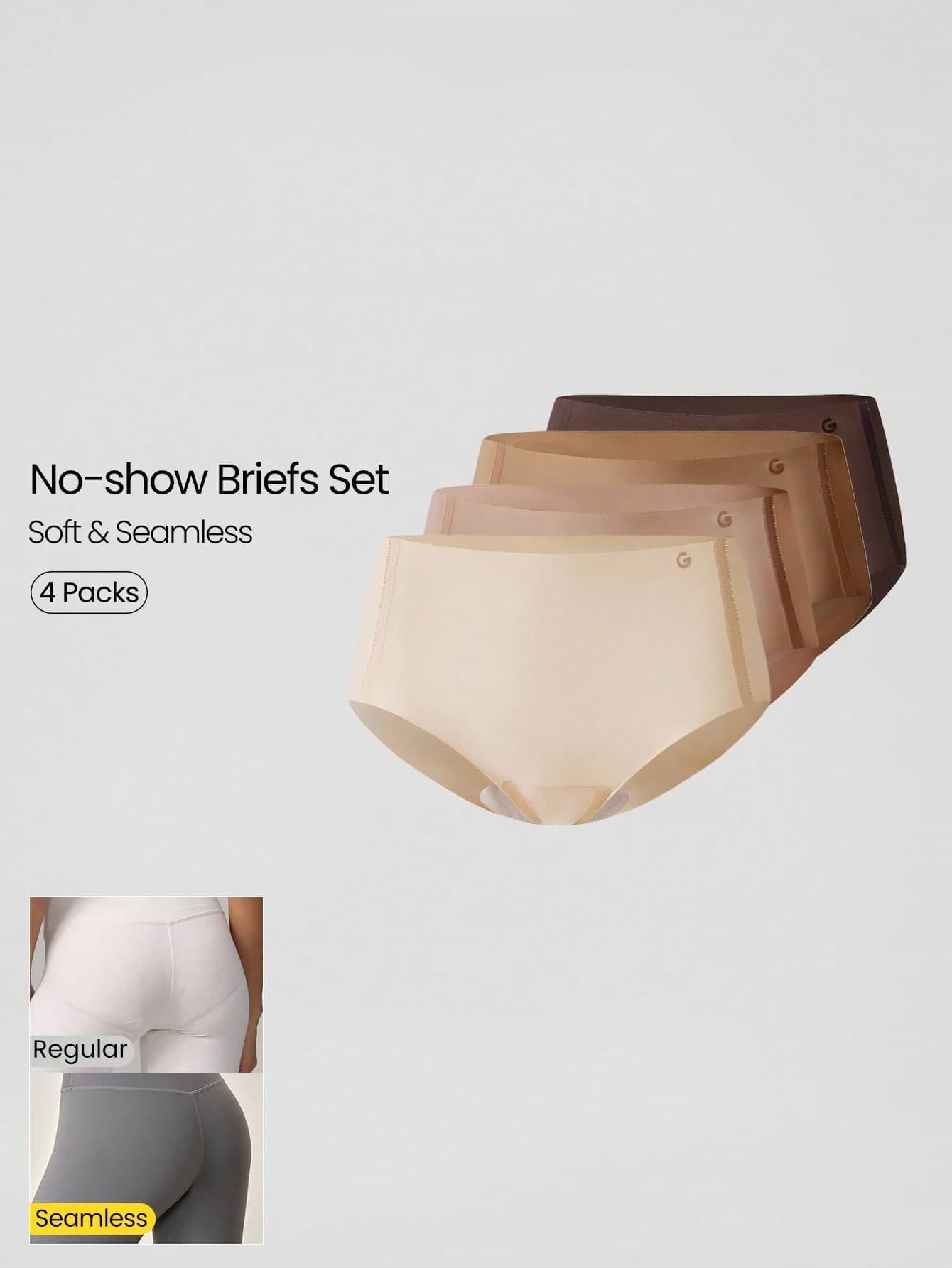 GLOWMODE 4 Pack Lightweight Breathable Sweat-Wicking Mid-Waist Full Coverage Seamless No-Show Underwear Daily Workout