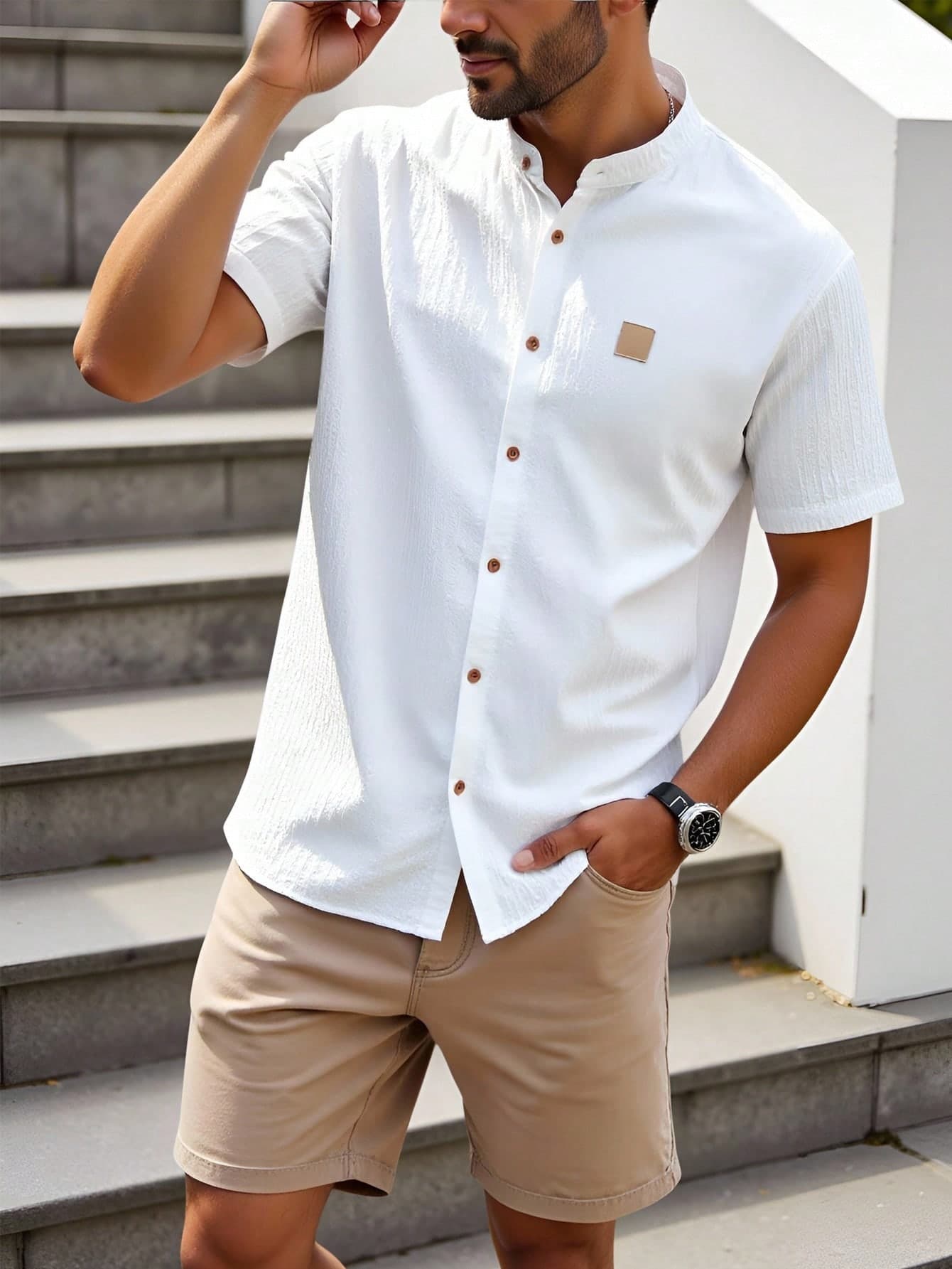 Manfinity Homme Men's Casual Single-Breasted Short Sleeve Shirt For Summer Men Casual Short Sleeve Shirt, Formal