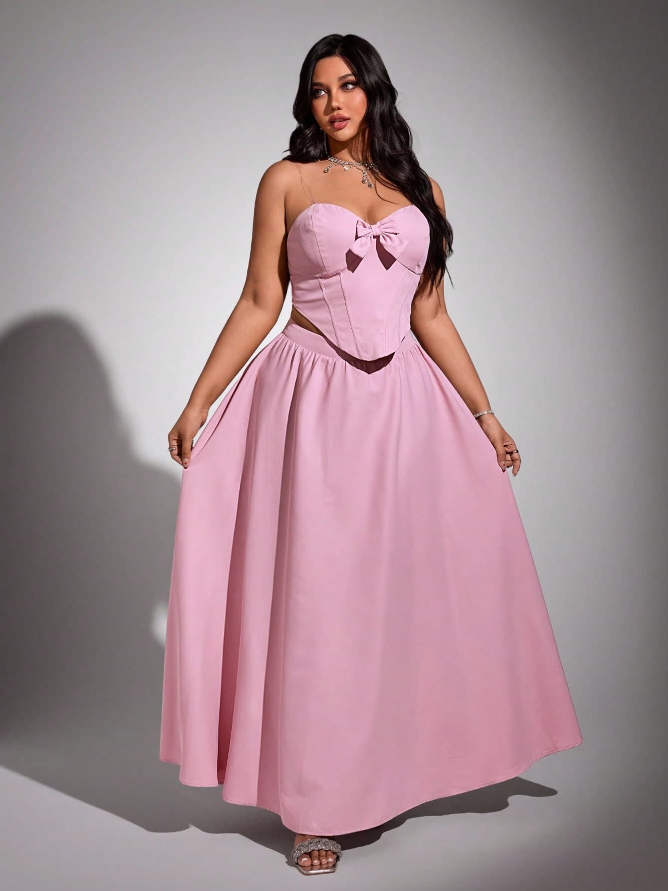 Viva Relle 2pcs Waist Cinching Plus Size Jumpsuit With Bow Strap