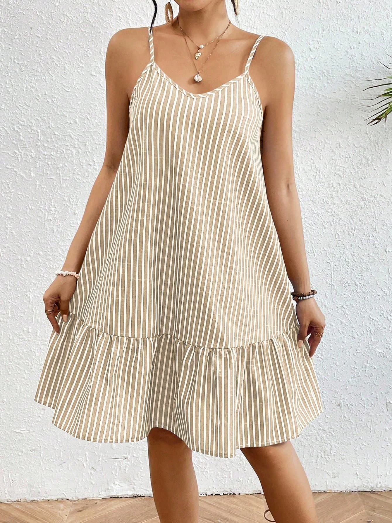 Breezaya Women's Striped Ruffle Hem Sleeveless Summer Dress
