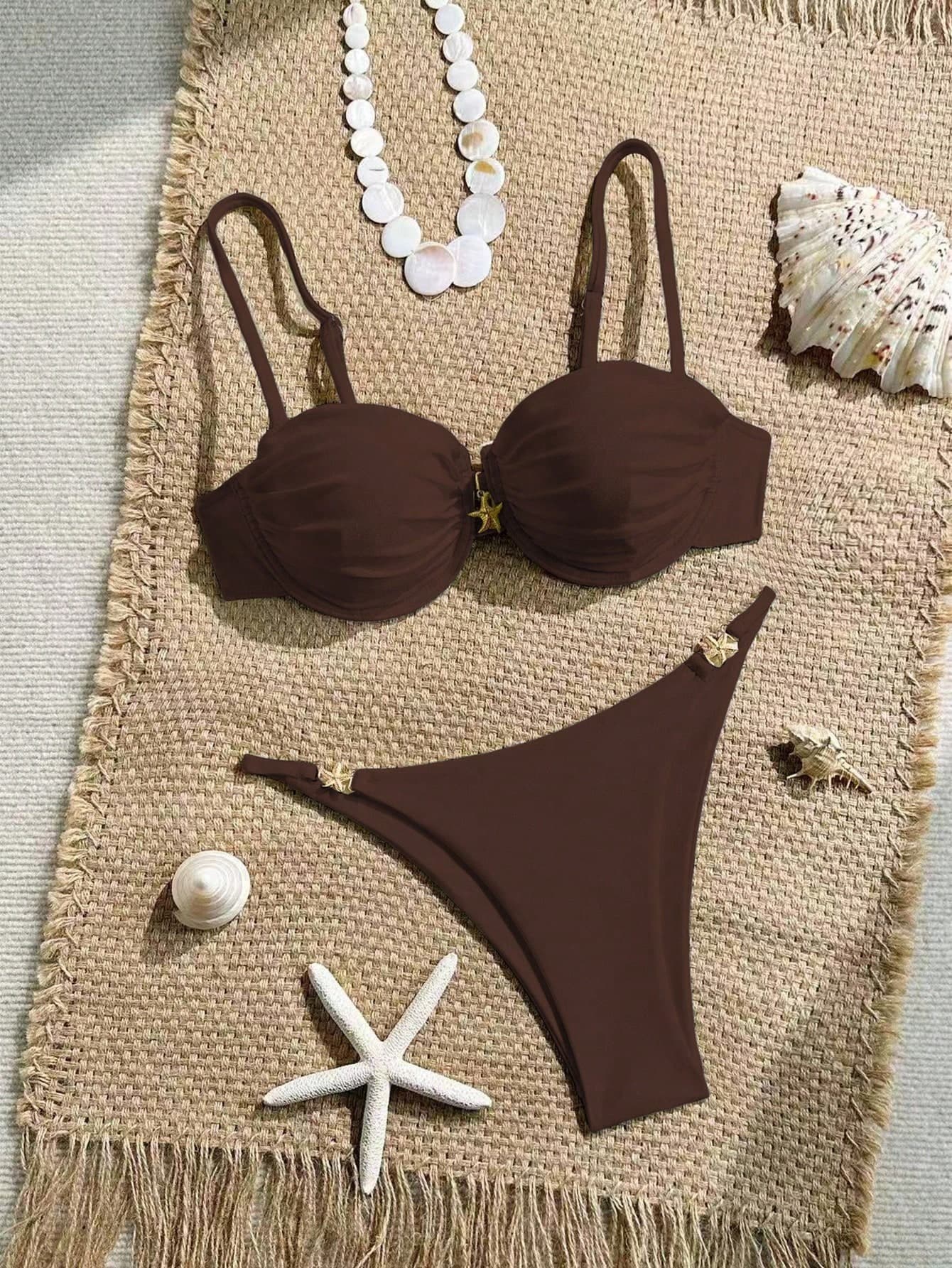 Swim Chiccia Solid Color Underwire Push Up Ruched Adjustable Strap Tankini Top And Swim Bottoms Women Summer Beach Vacation 2 Pieces Swimwear Set