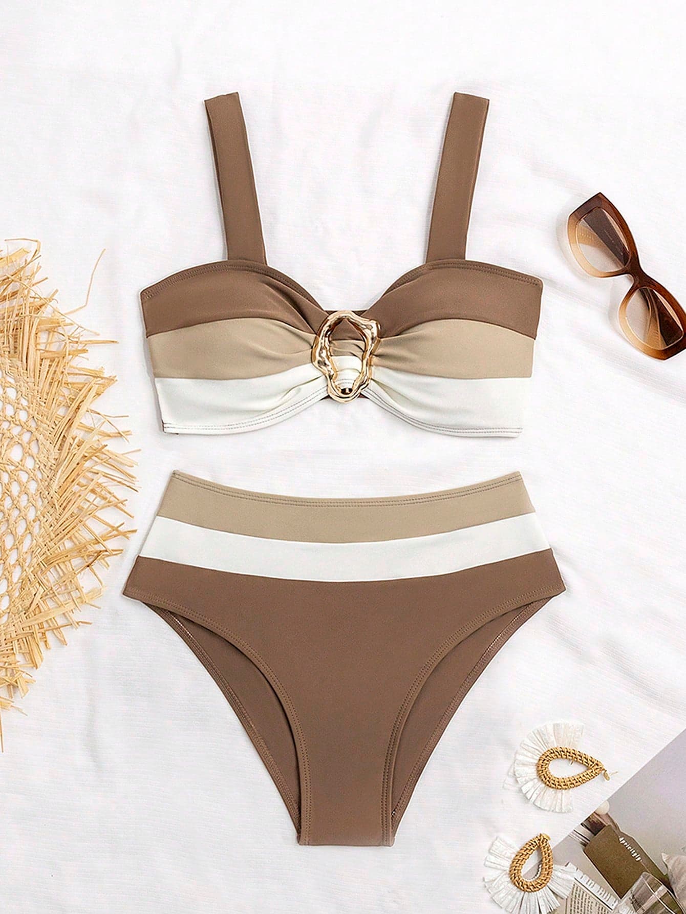 Swim Vcay New Fashion Sexy Color Block Bikini Set For Summer Beach Vacation