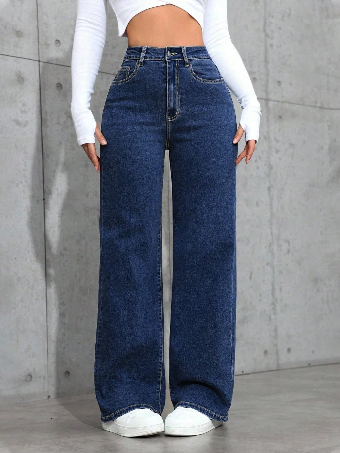 SHEIN ICON Casual High Waist Straight Leg Washed Denim Jeans