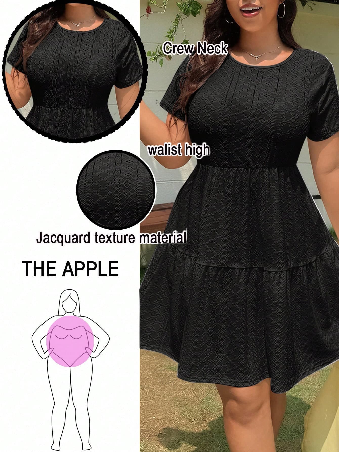 Solflare Plus Size Women Casual Embroidered Scoop Neck Short Sleeve Ruffle Hem Dress,Teacher Outfits For Women